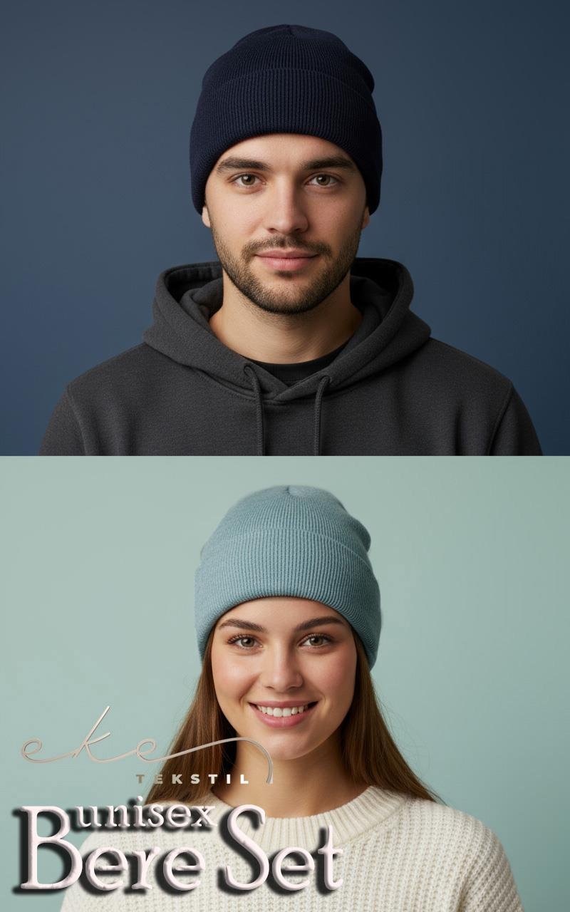 Unisex Katlamalı Bere Bebe Mavi Lacivert 2'li Bere Seti