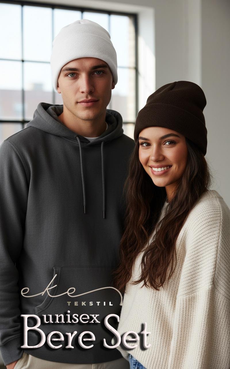 Unisex Katlamalı BEYAZ,KAHVE 2'Lİ Bere Seti EKEBERESETİ2LİYENİ