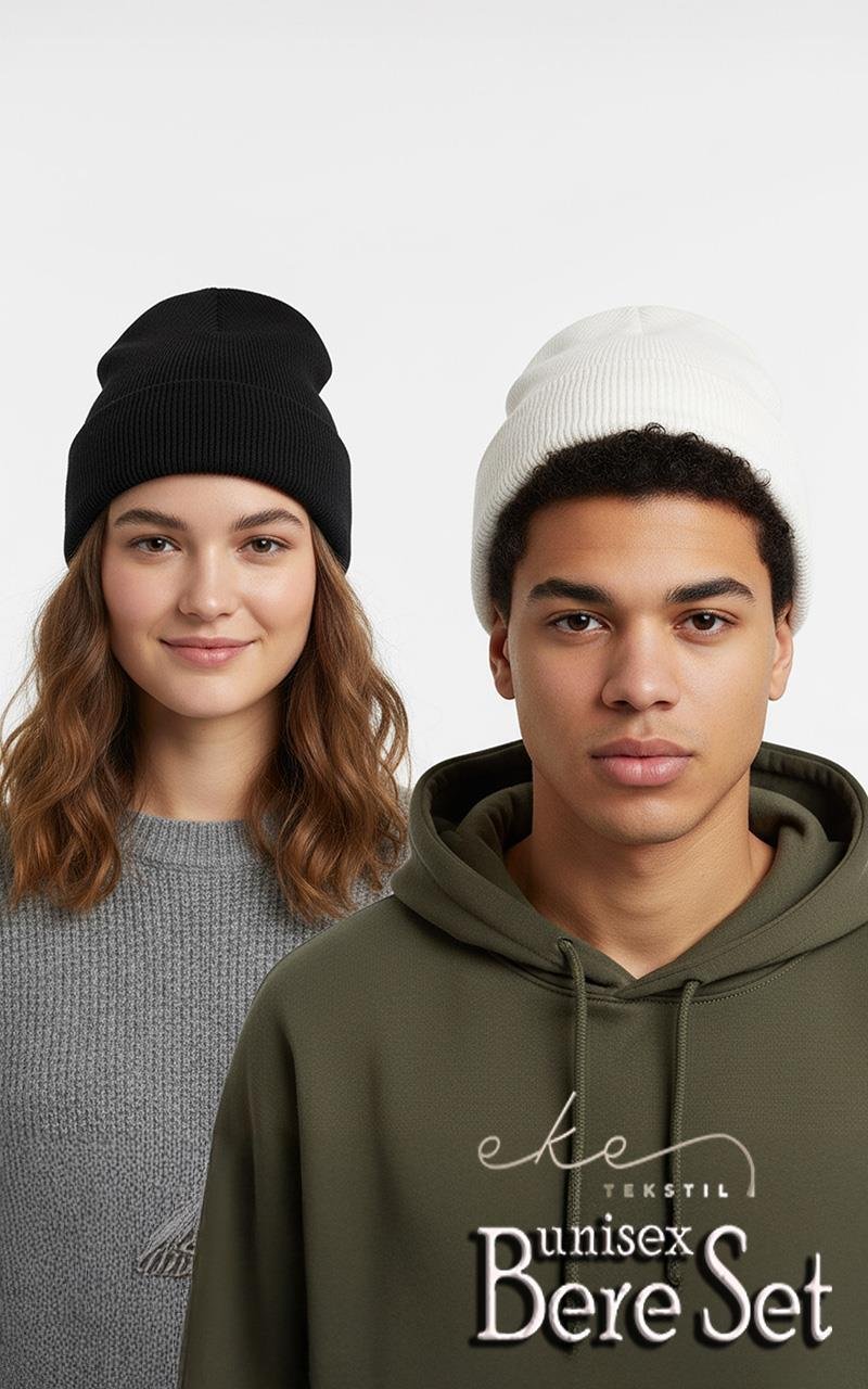 Unisex Katlamalı BEYAZ,SİYAH 2'Lİ Bere Seti EKEBERESETİ2LİYENİ
