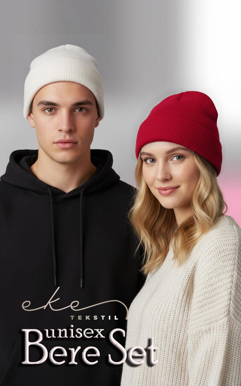 Unisex Katlamalı Kırmızı,Beyaz 2'Lİ Bere Seti EKEBERESETİ2LİYENİ