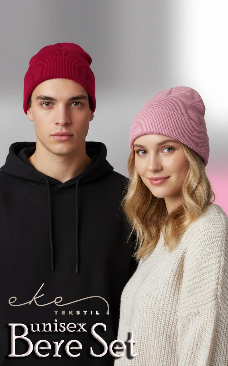Unisex Katlamalı Pembe,Kırmızı 2'Lİ Bere Seti EKEBERESETİ2LİYENİ