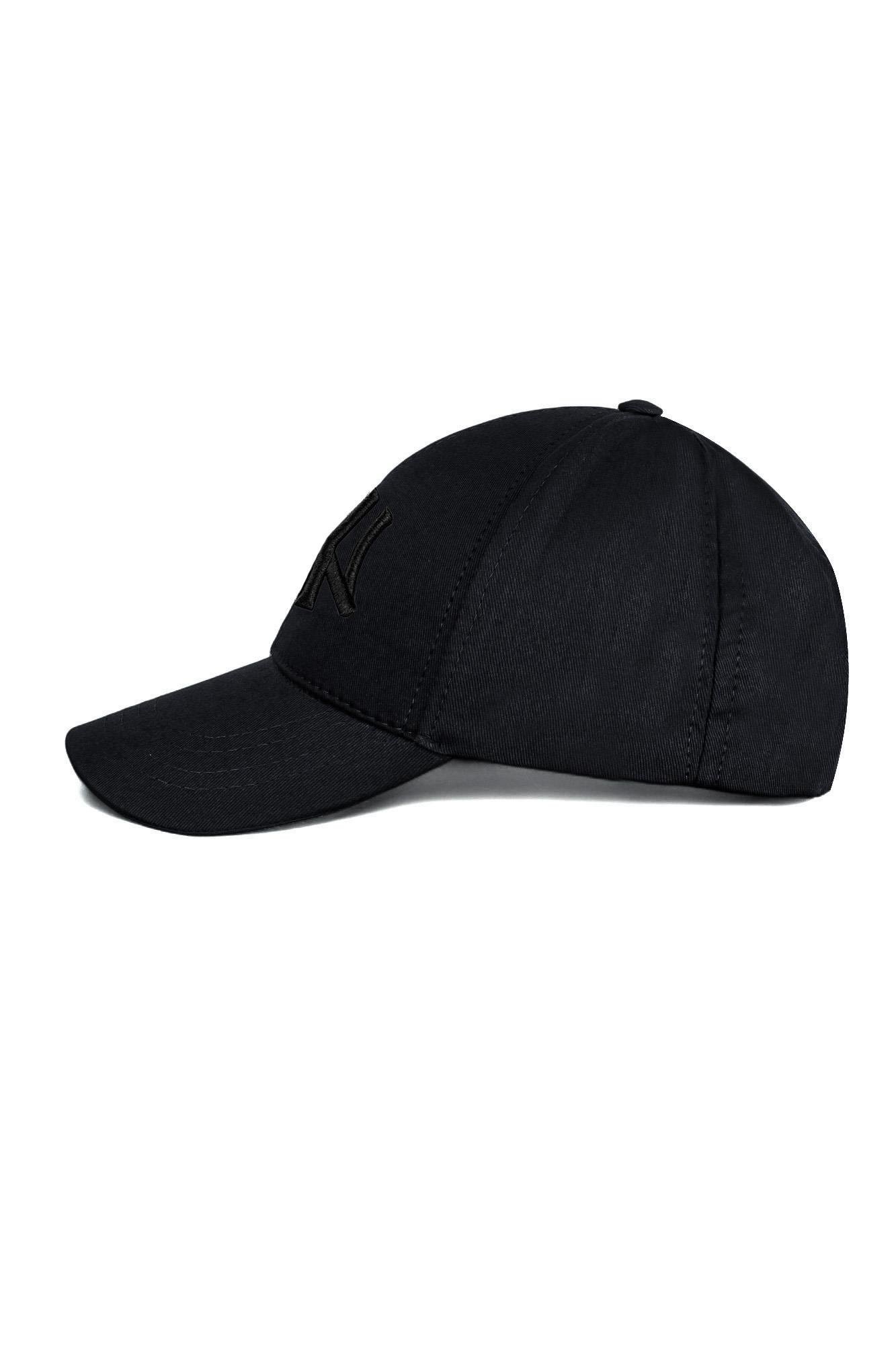 Unisex Siyah Renk Siyah Logo Beyzbol Ny Nakışlı Şapka