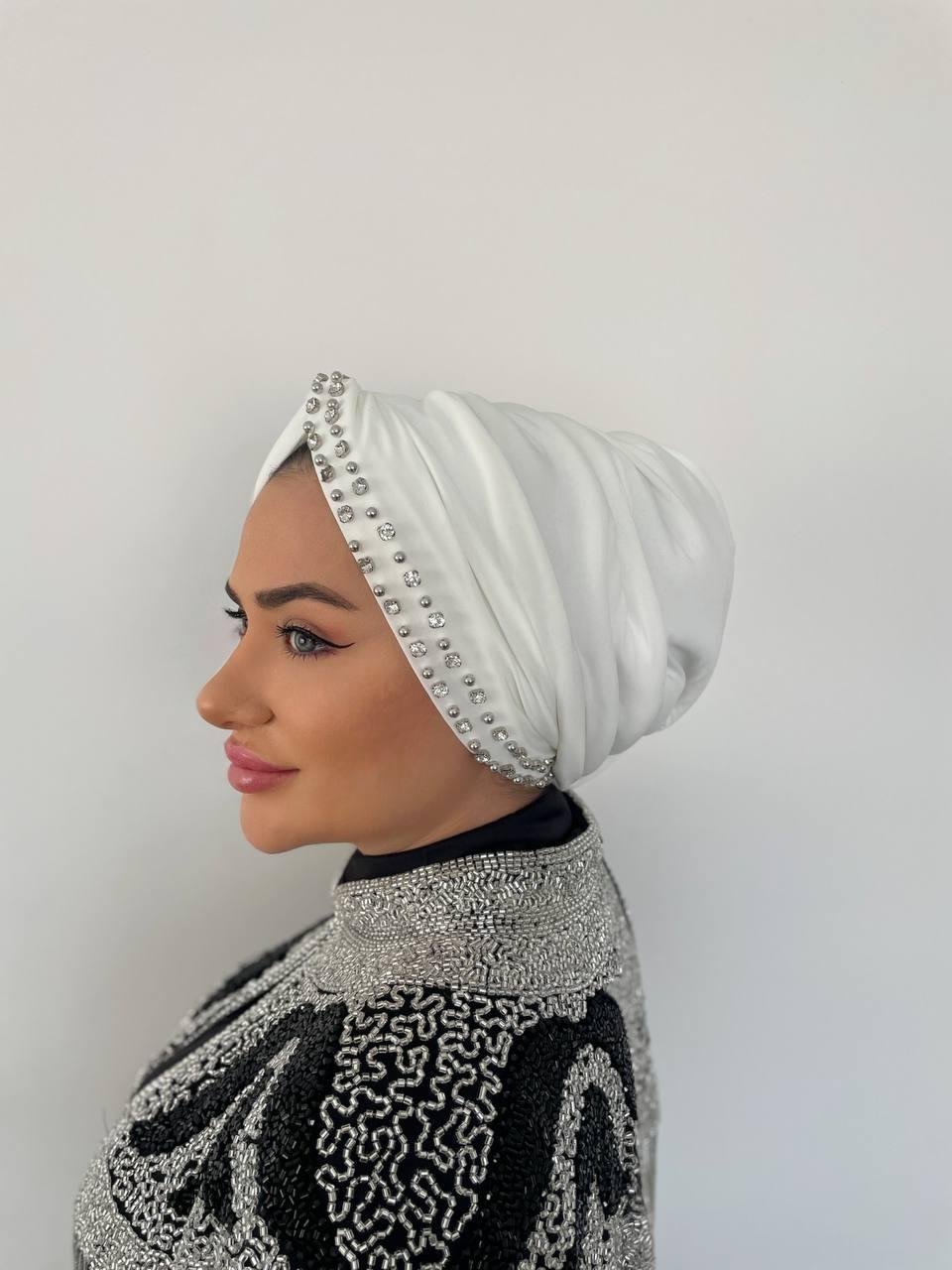 DÜĞÜM BONE DOLGULU TEK ŞERİT İNCİLİ BEYAZ