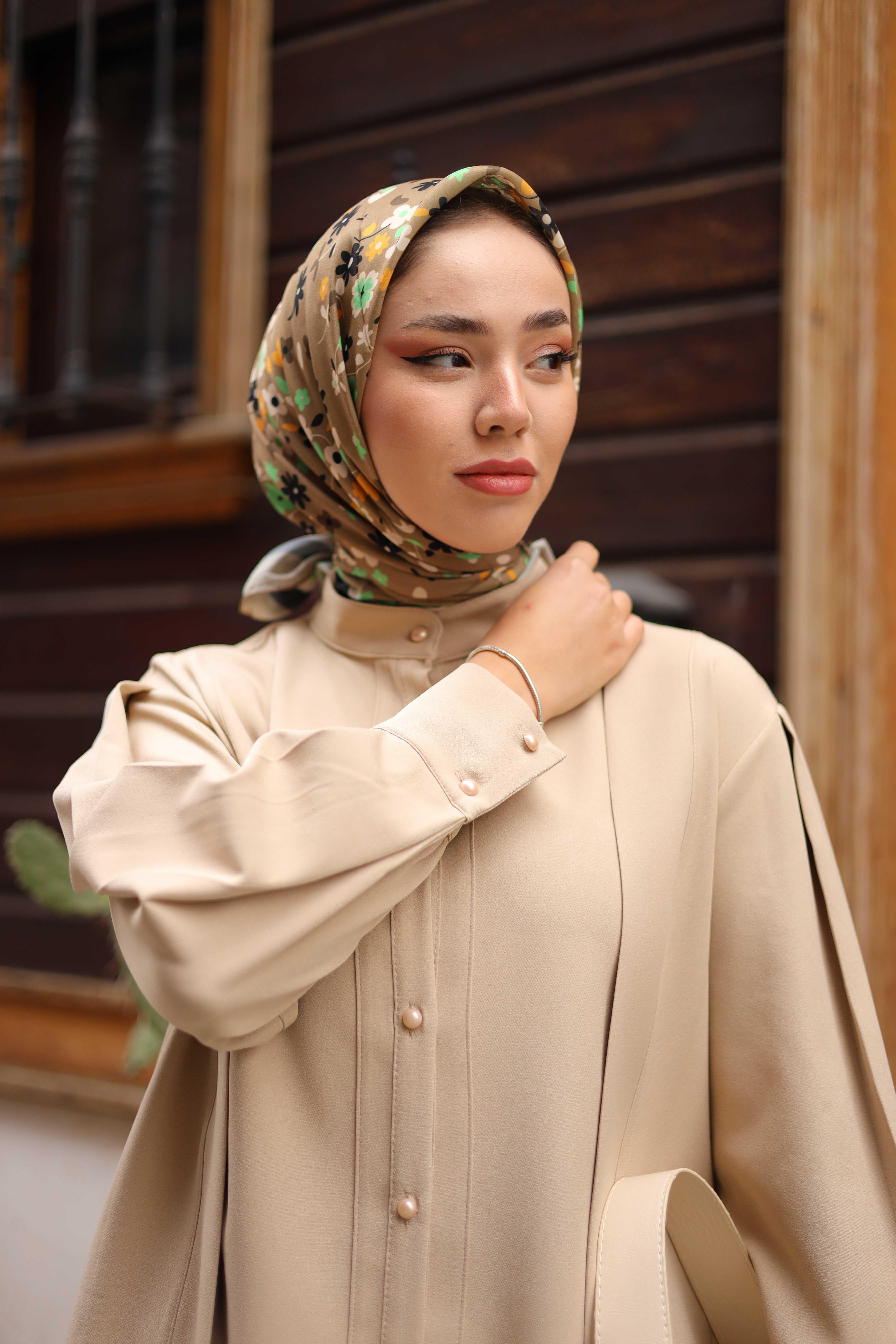 DESENLİ EŞARP FLOWER SÜTLÜ KAHVE