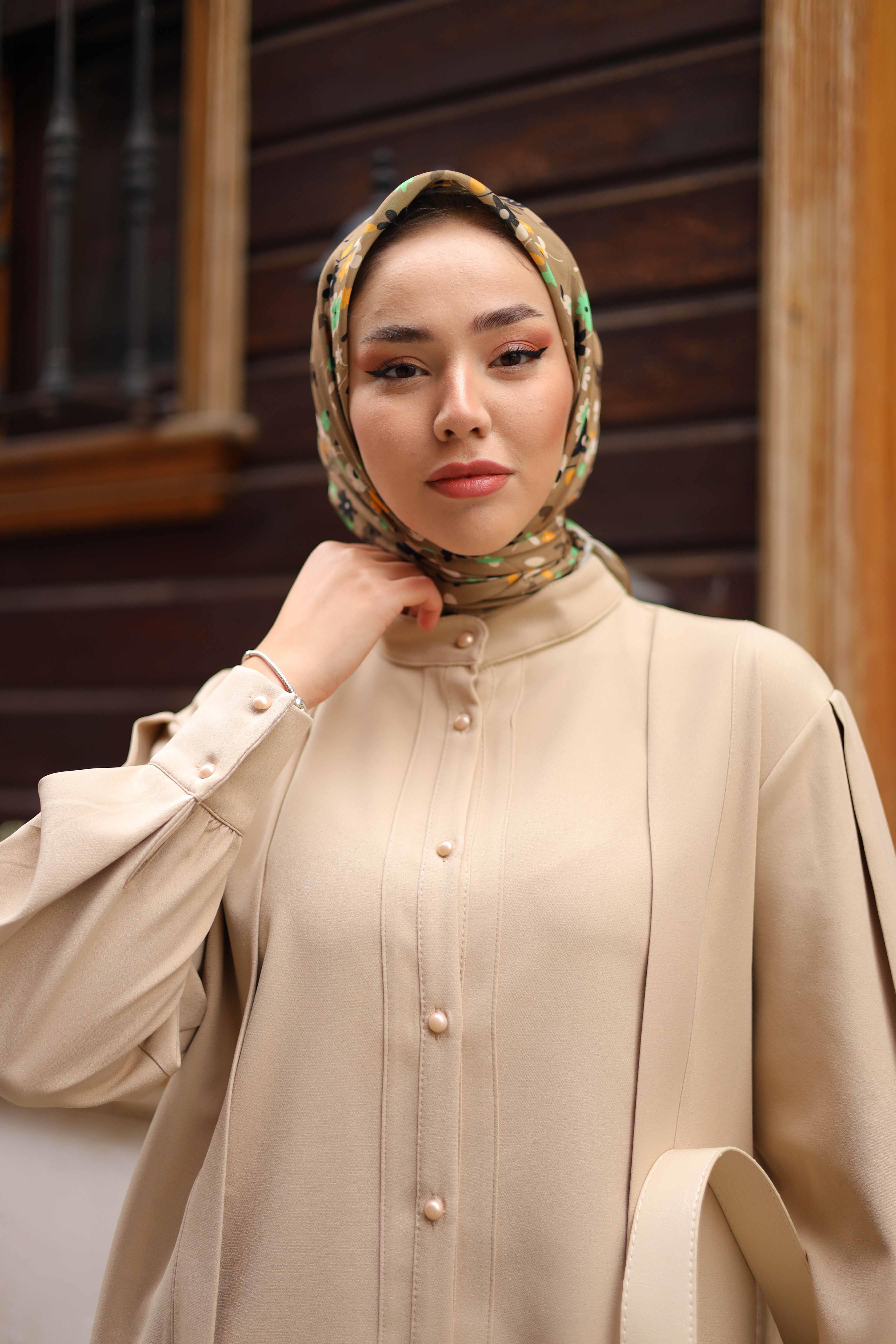 DESENLİ EŞARP FLOWER SÜTLÜ KAHVE