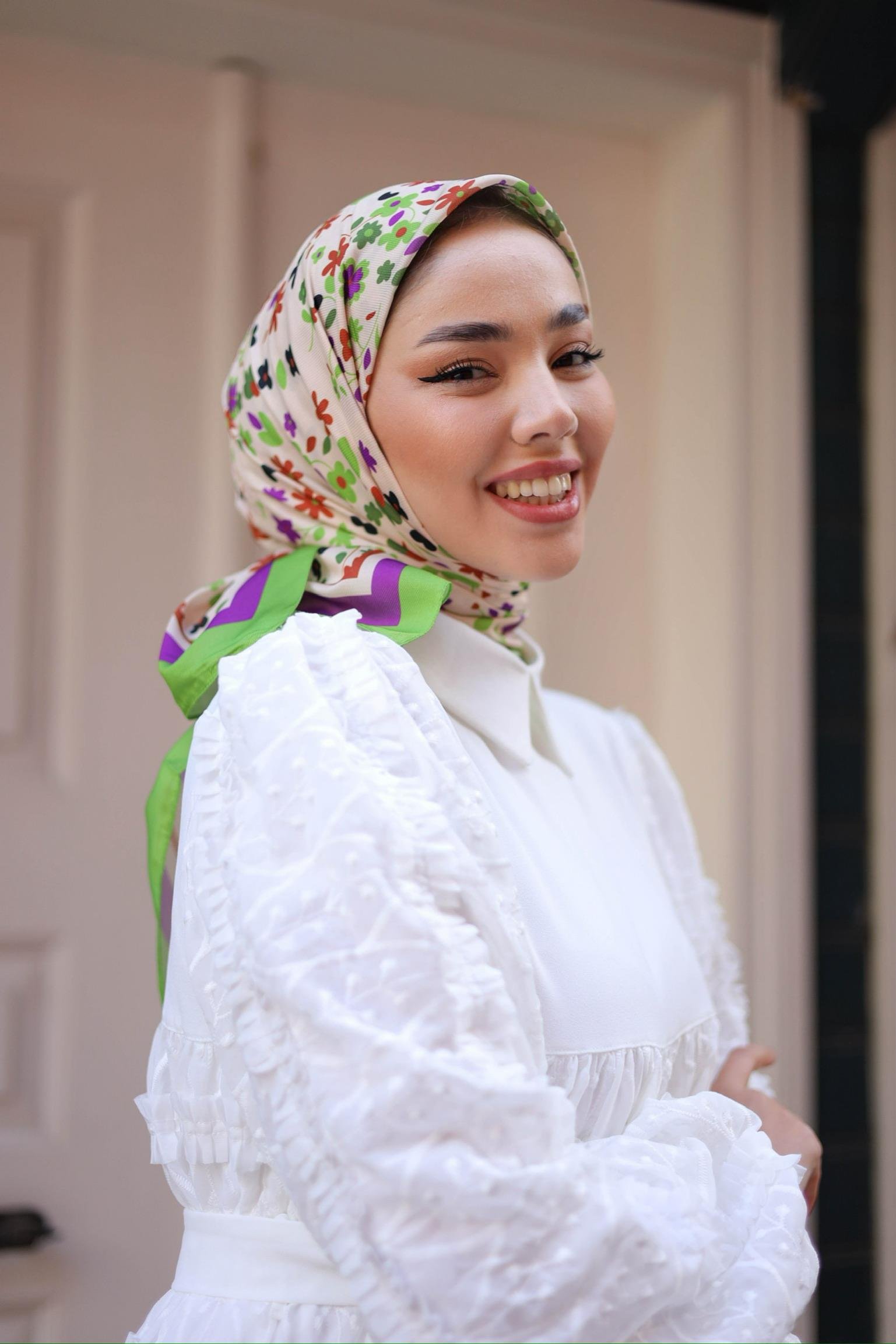 DESENLİ EŞARP FLOWER YEŞİL