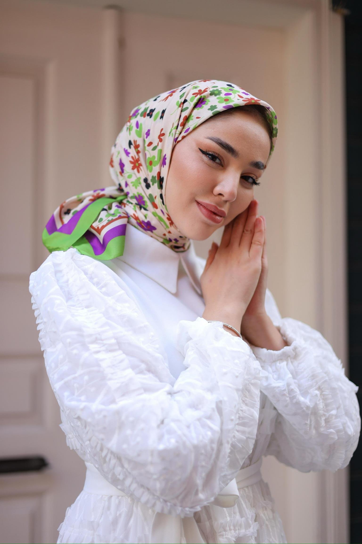DESENLİ EŞARP FLOWER YEŞİL