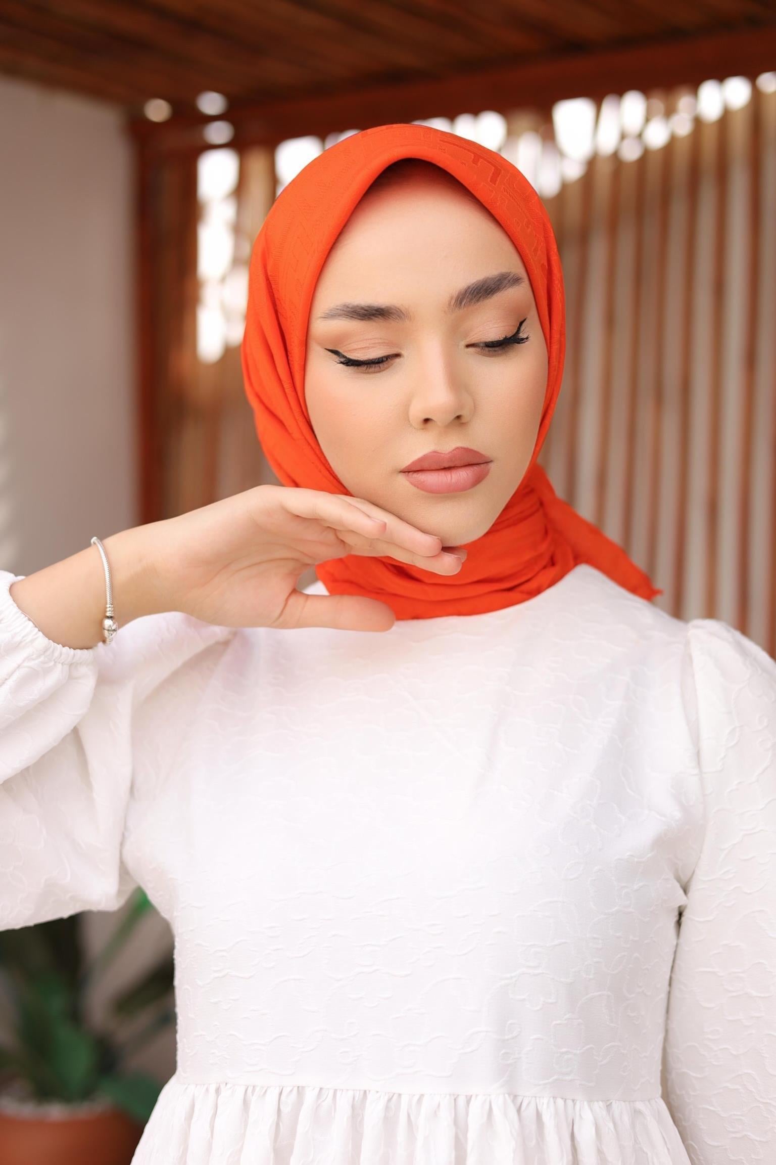 F DESEN EŞARP TURUNCU