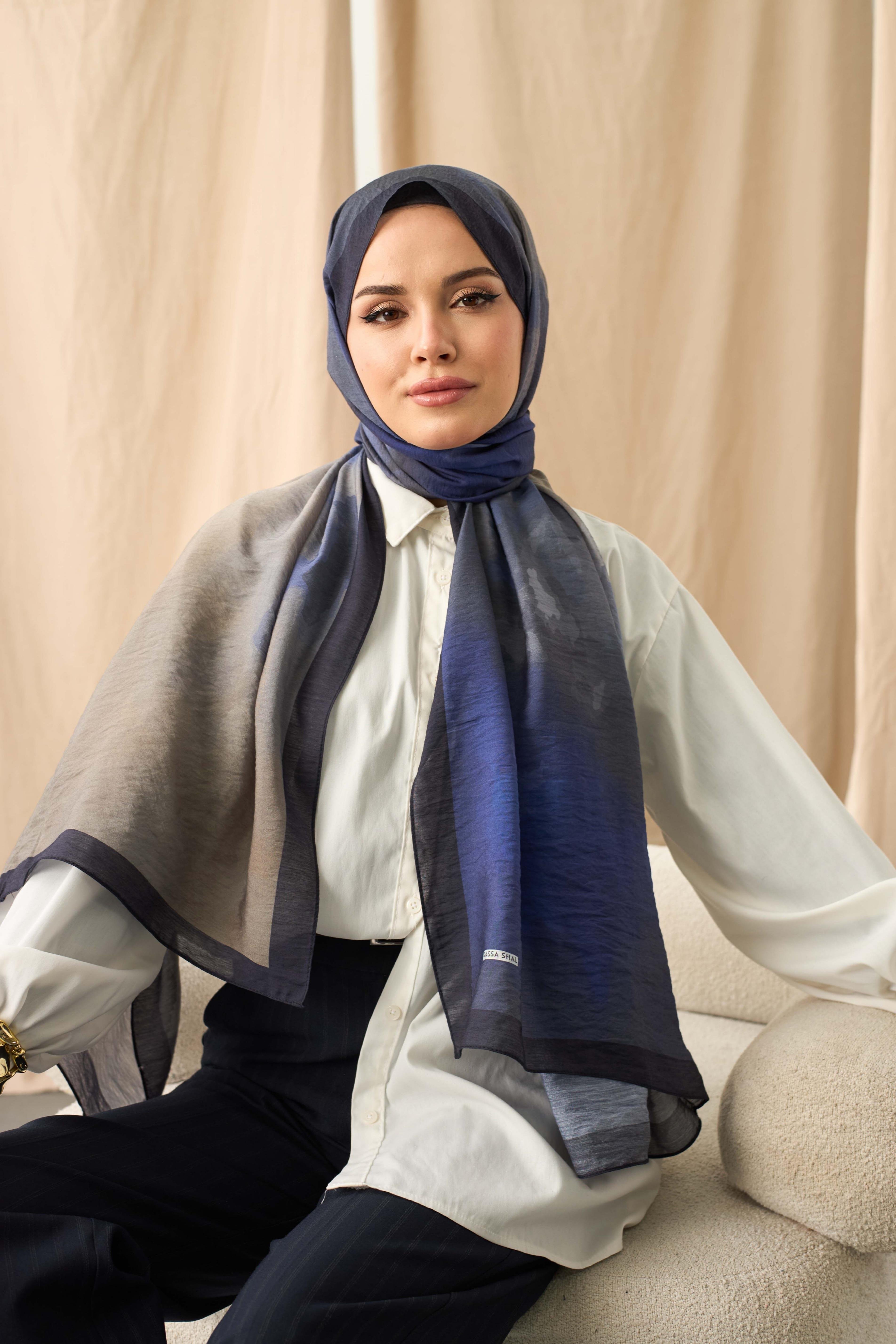 MODAL ŞAL LACİVERT SULUBOYA