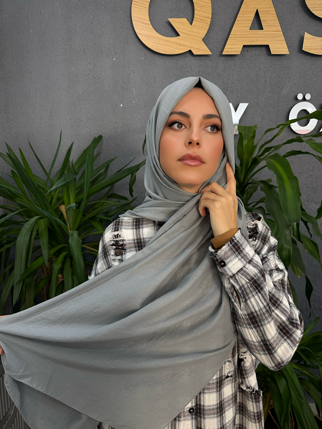 ORGANİK DUBAİ ŞAL DÜZ KOYU GRİ