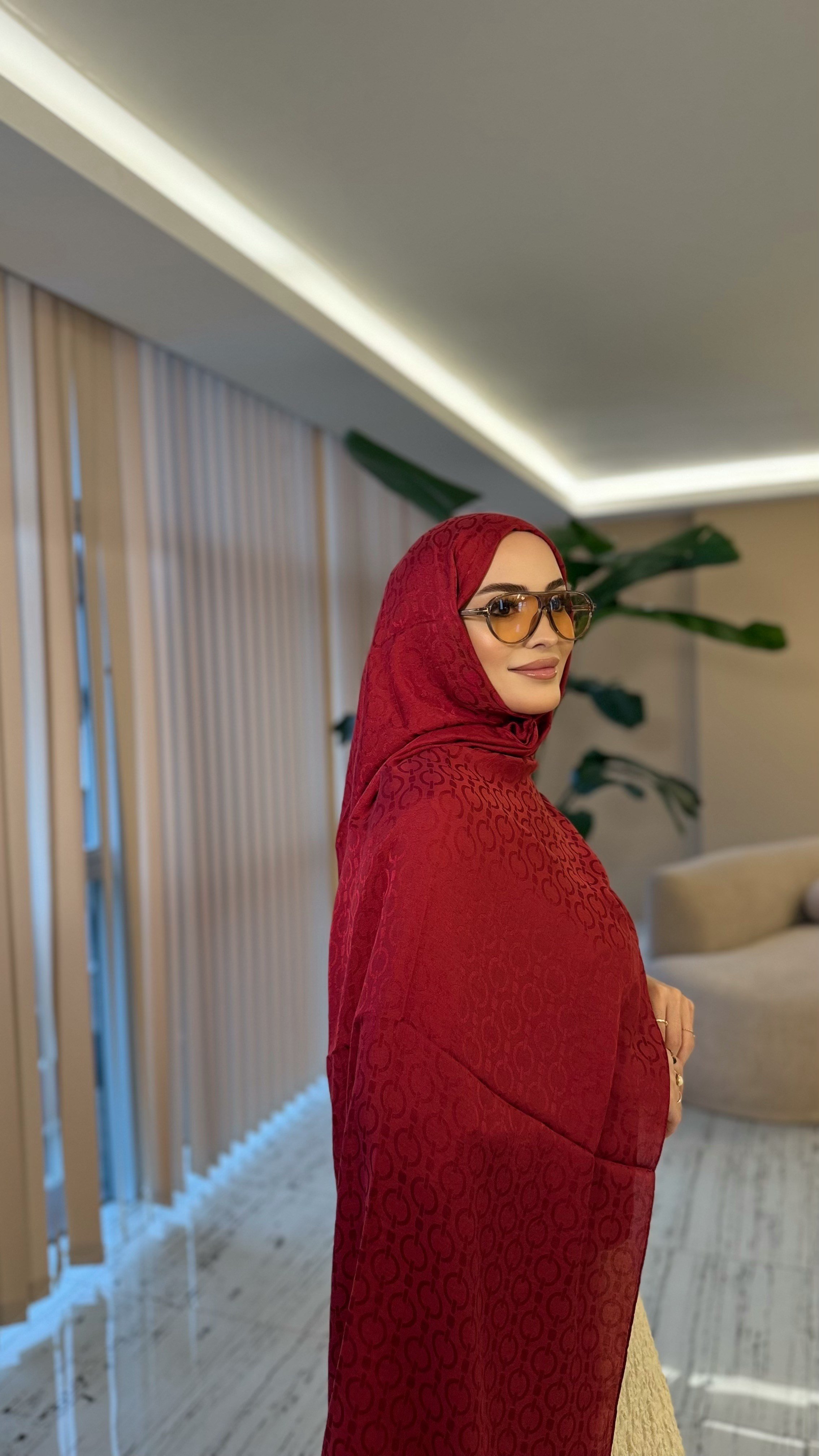 ZİNCİR DESEN BORDO ŞAL