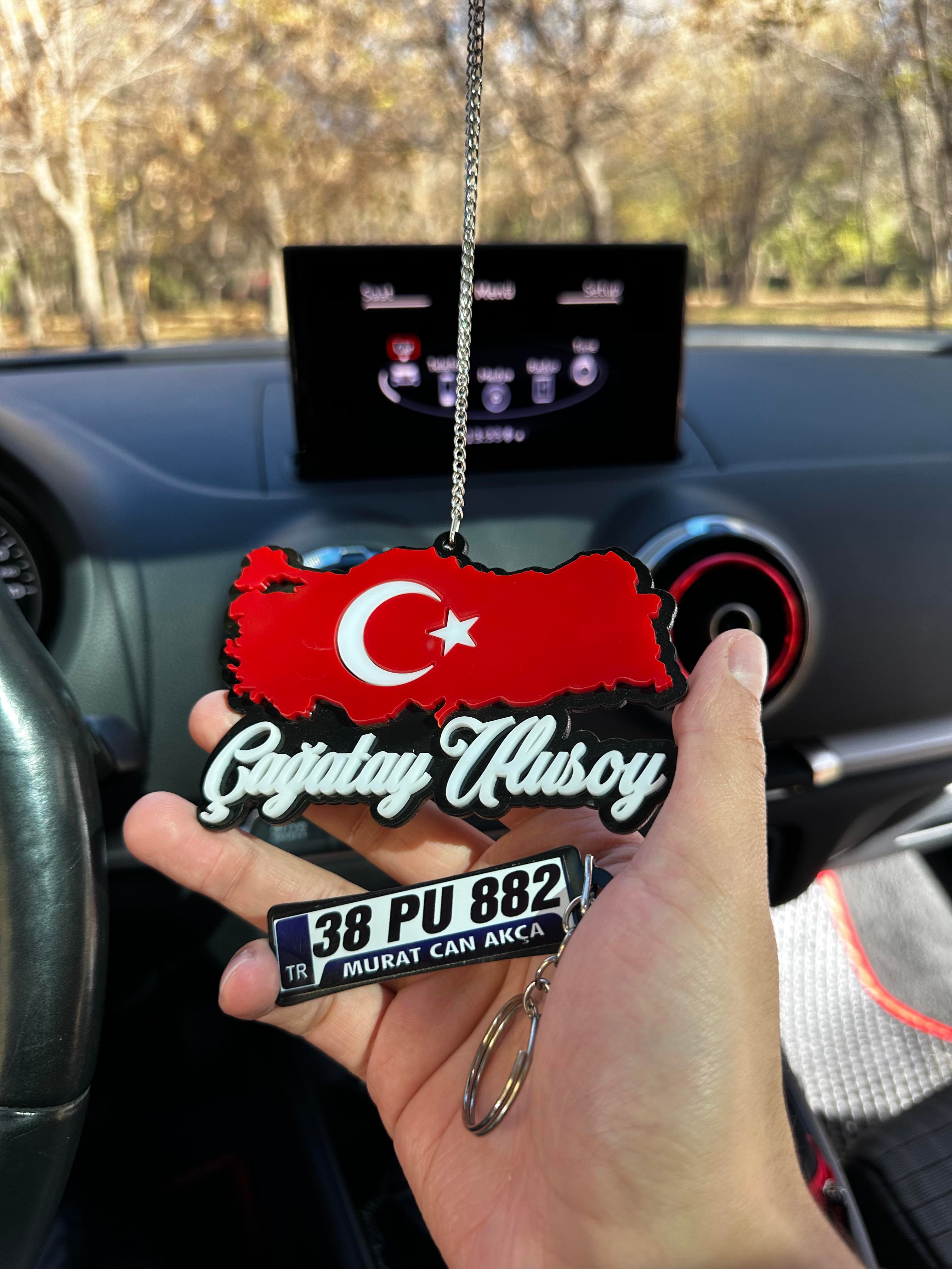 Türkiye Haritalı Kişiye Özel Araç Dikiz Aynası Süsü