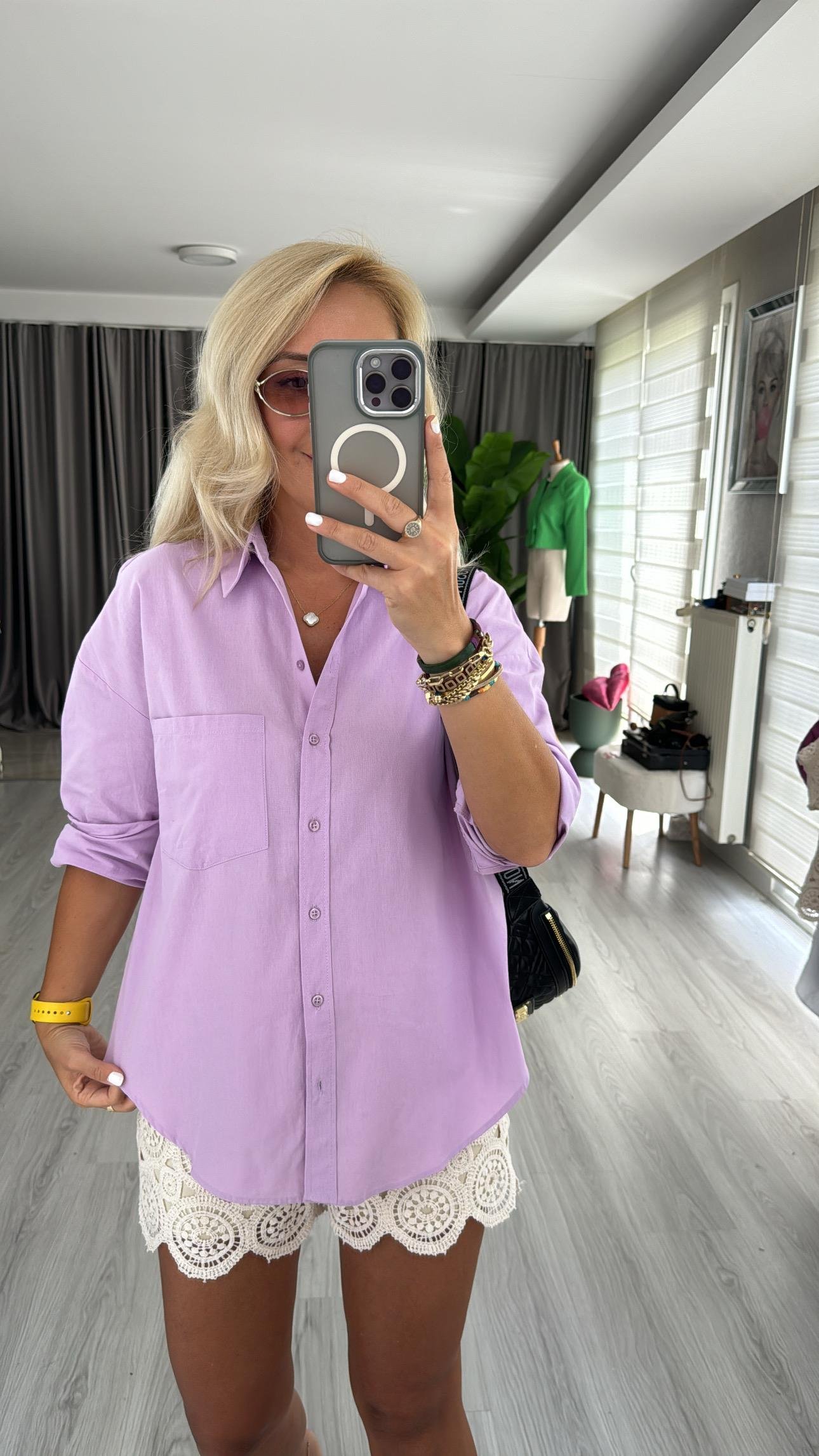 %100 Pamuklu Lila Gömlek