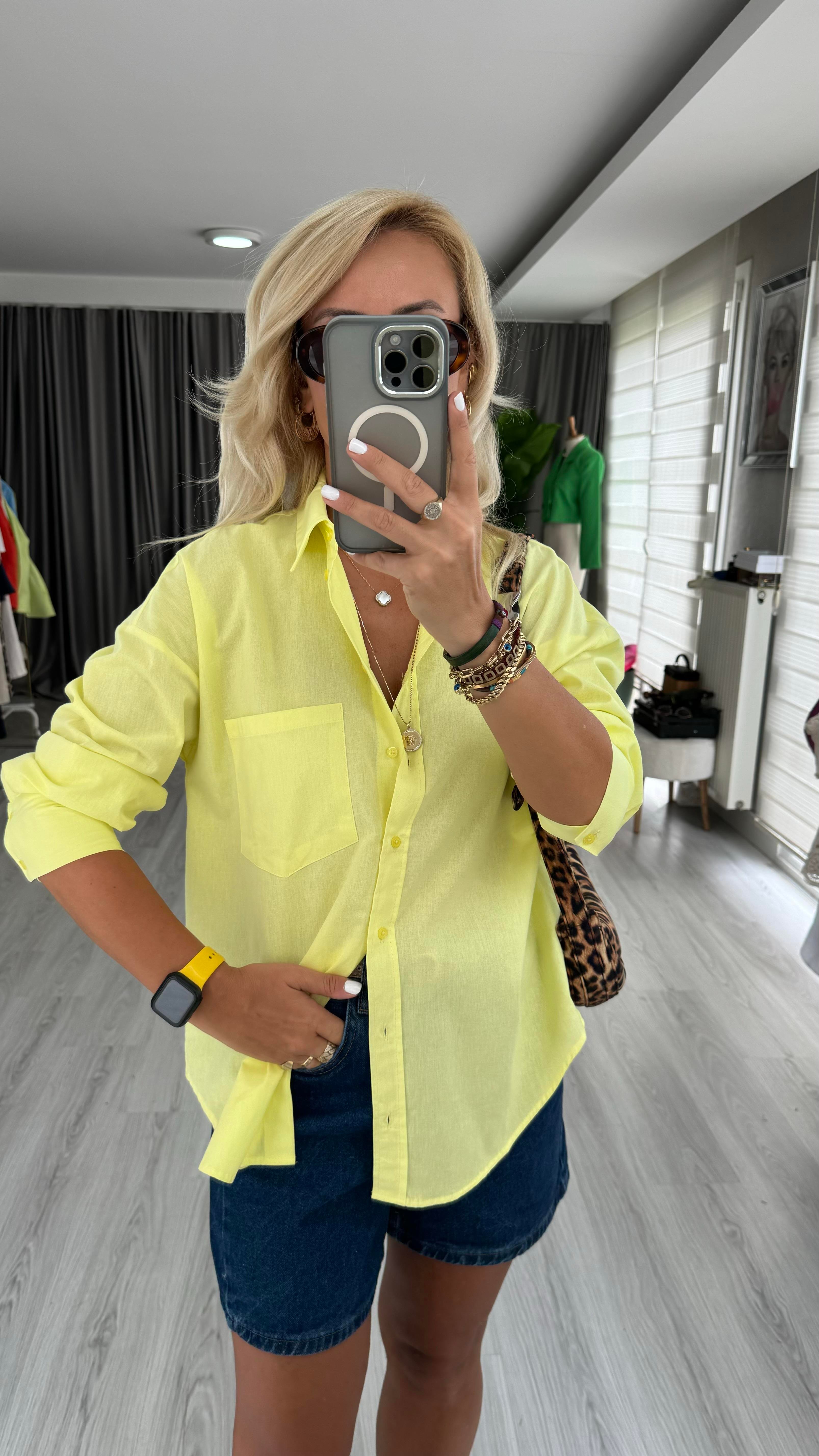 %100 Pamuklu Sarı Gömlek