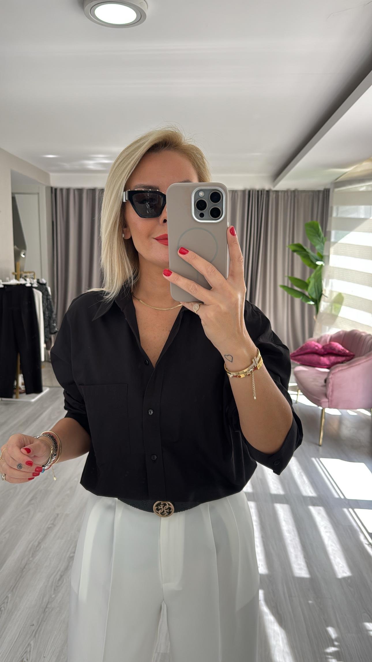 %100 Pamuklu Siyah Poplin Gömlek