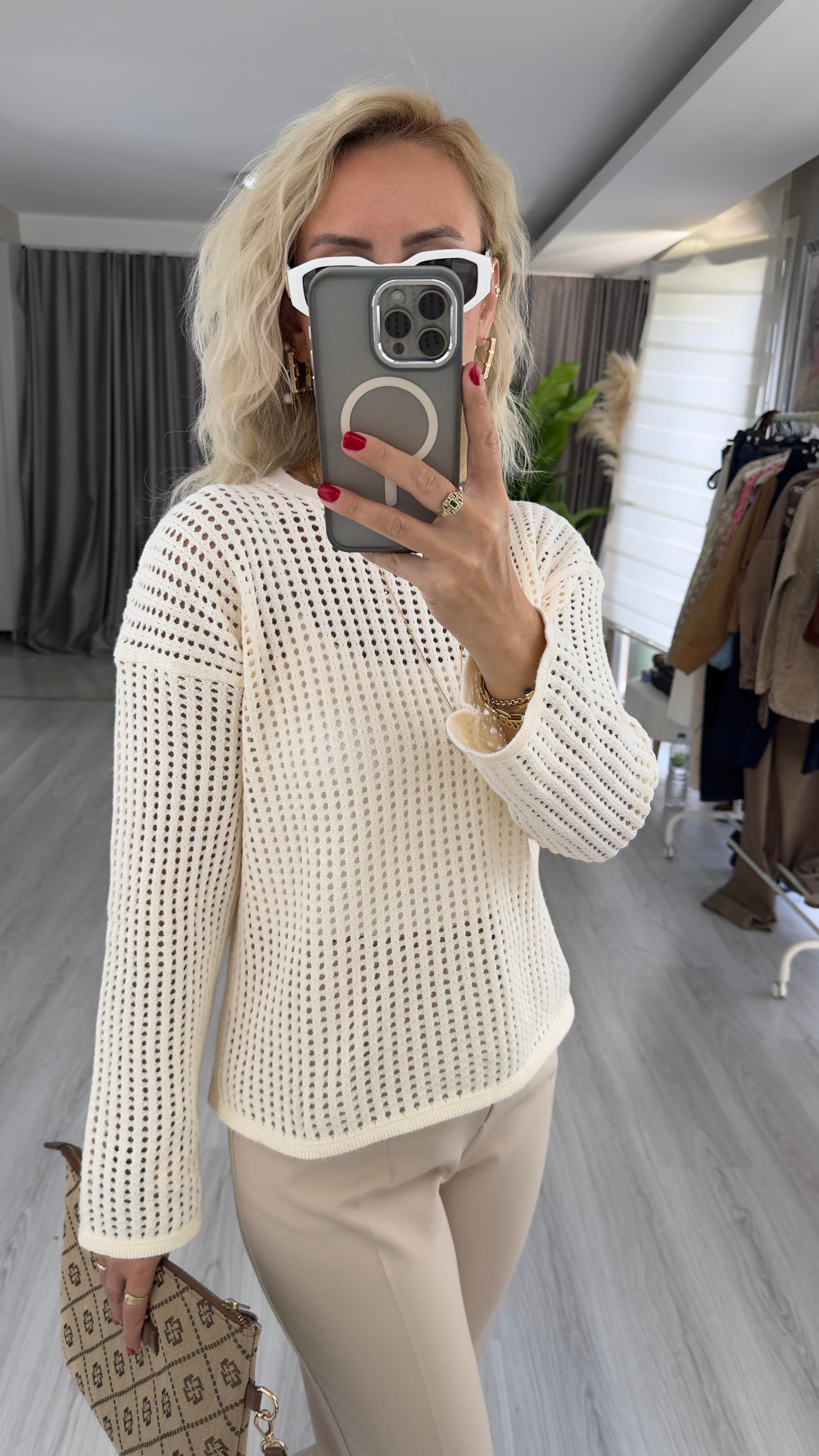 Ajurlu Merserize Ekru Triko