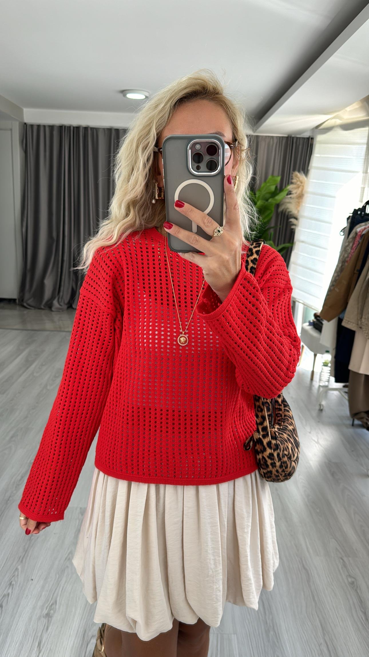 Ajurlu Merserize Kırmızı Triko