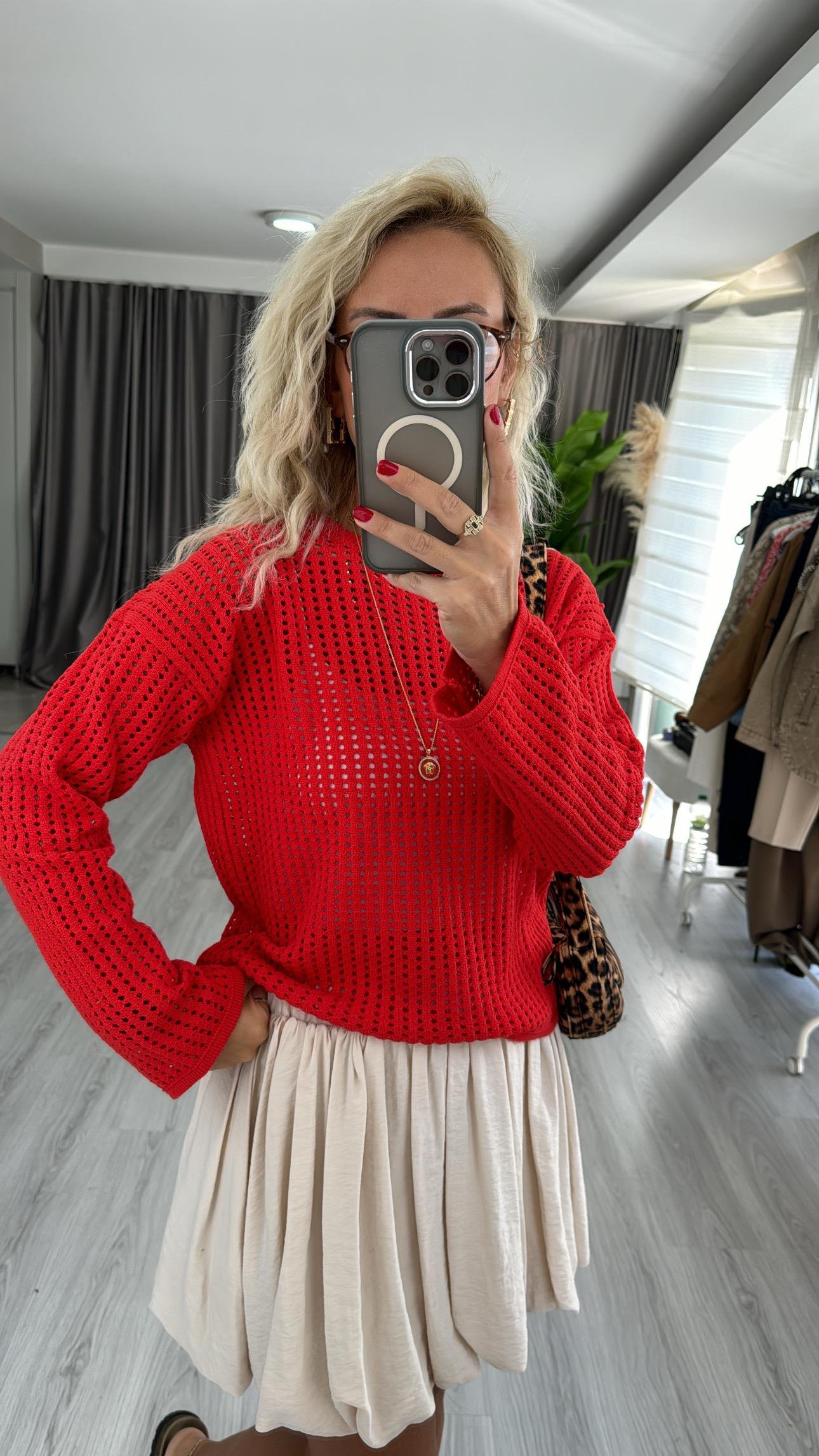 Ajurlu Merserize Kırmızı Triko