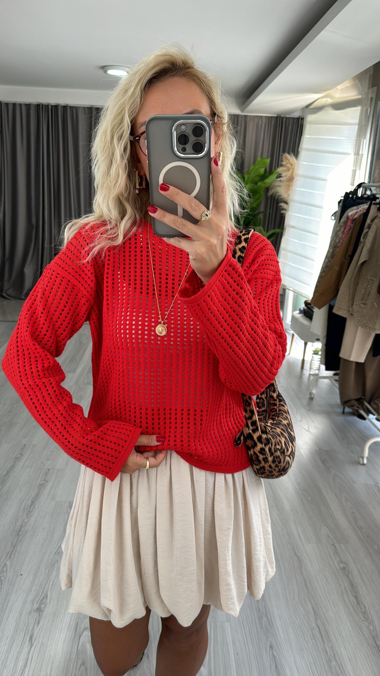 Ajurlu Merserize Kırmızı Triko