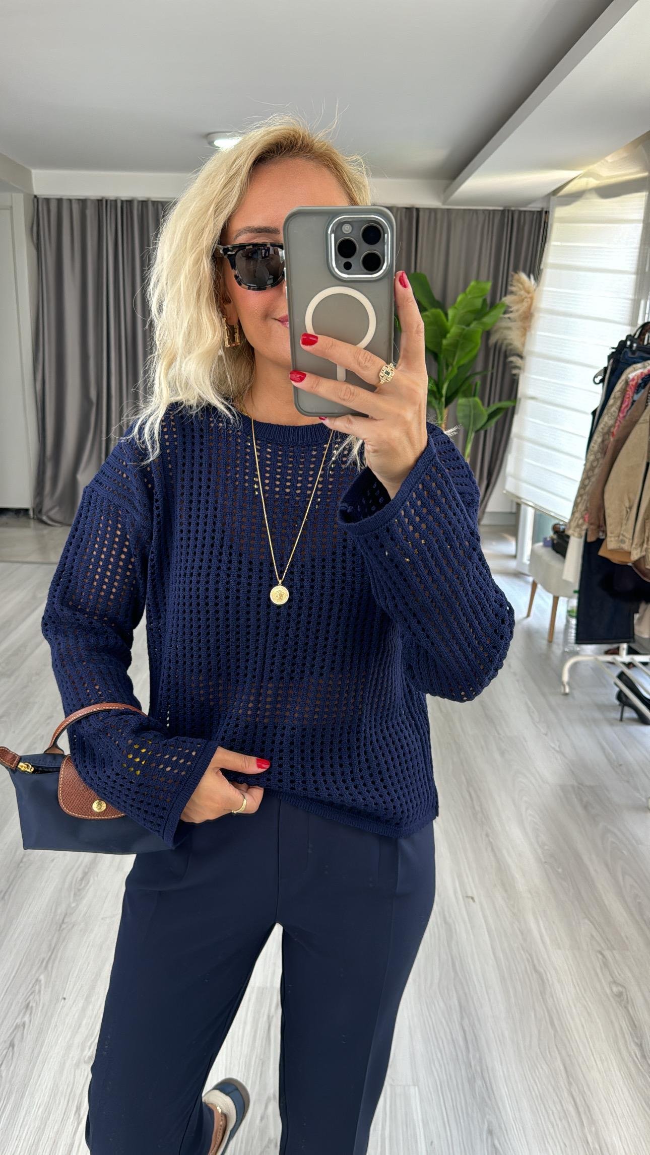 Ajurlu Merserize Lacivert Triko