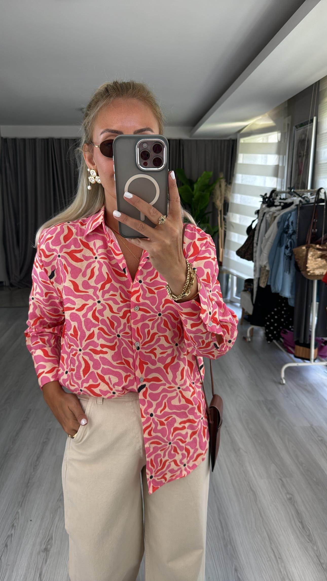 Çiçek Desen Modal Pamuk Gömlek