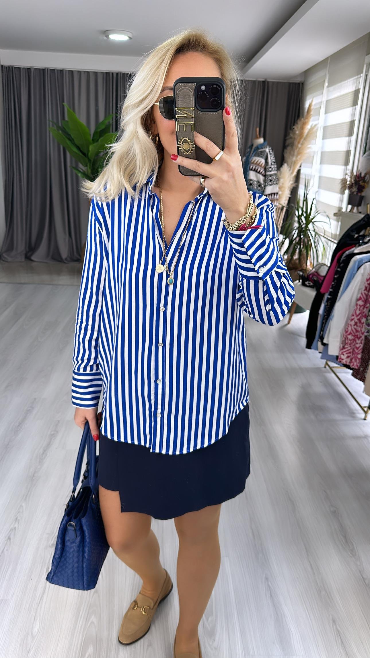 ÇİZGİLİ SAKS GÖMLEK