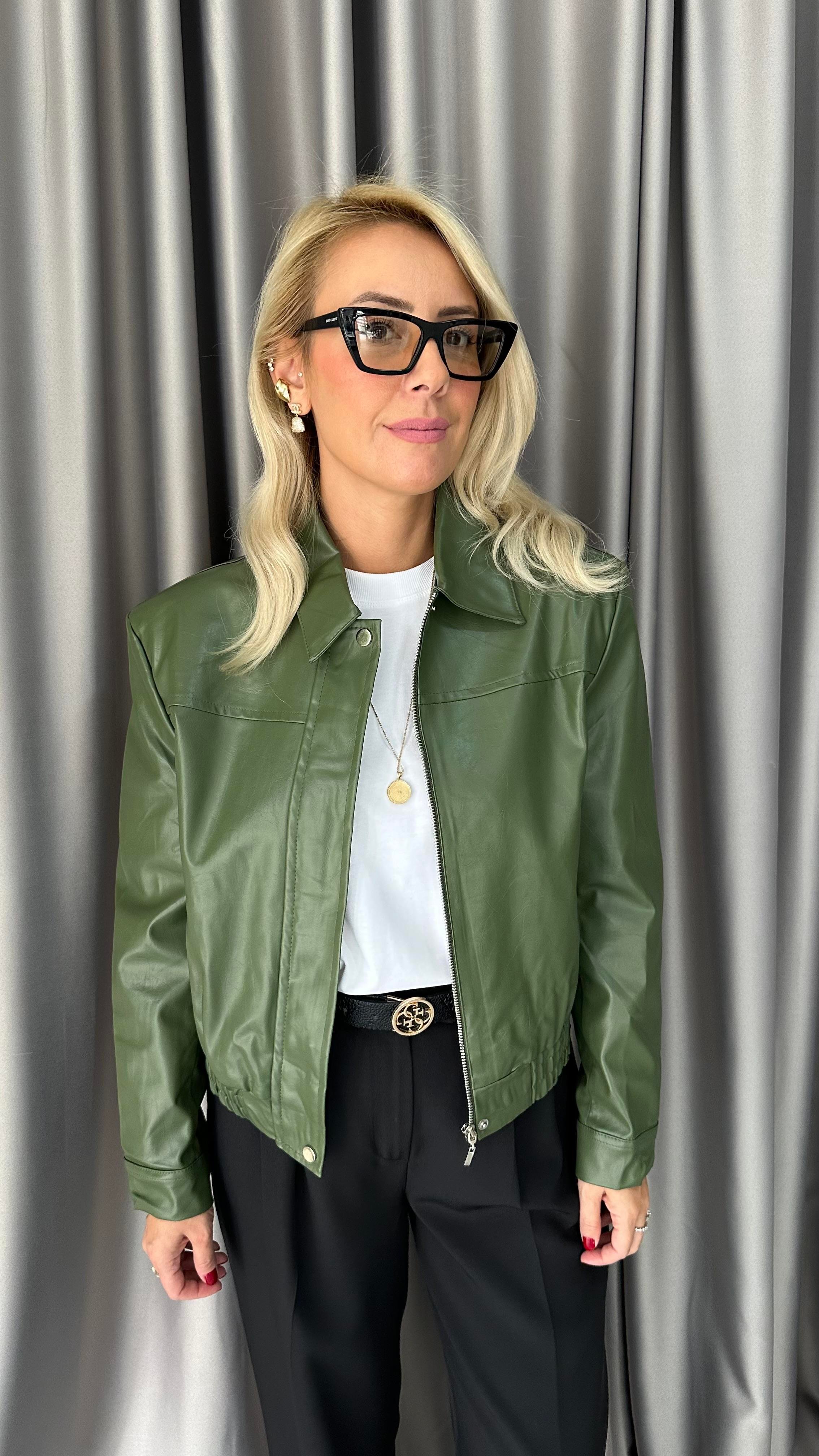 Deri Bomber Haki Ceket