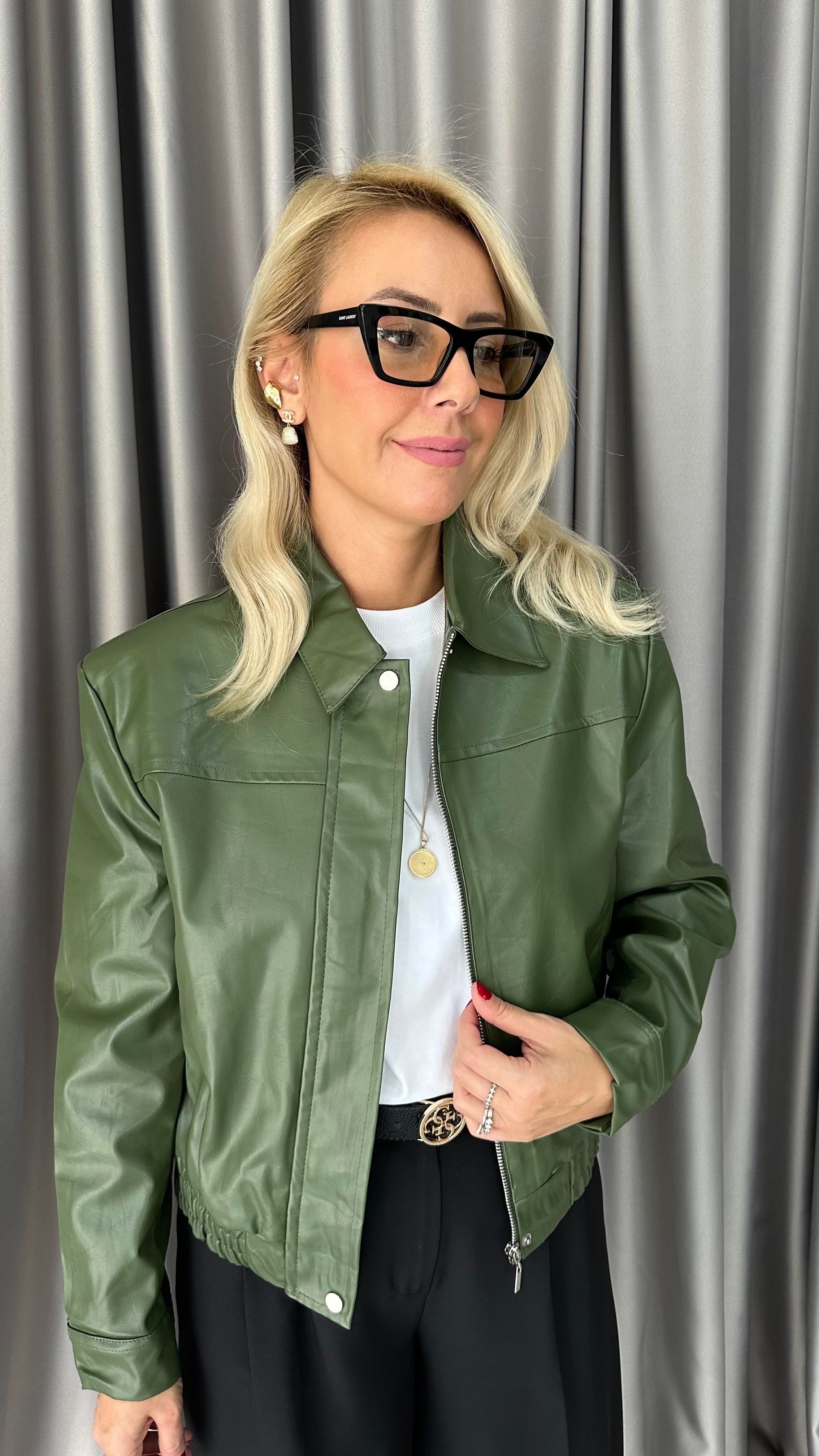 Deri Bomber Haki Ceket