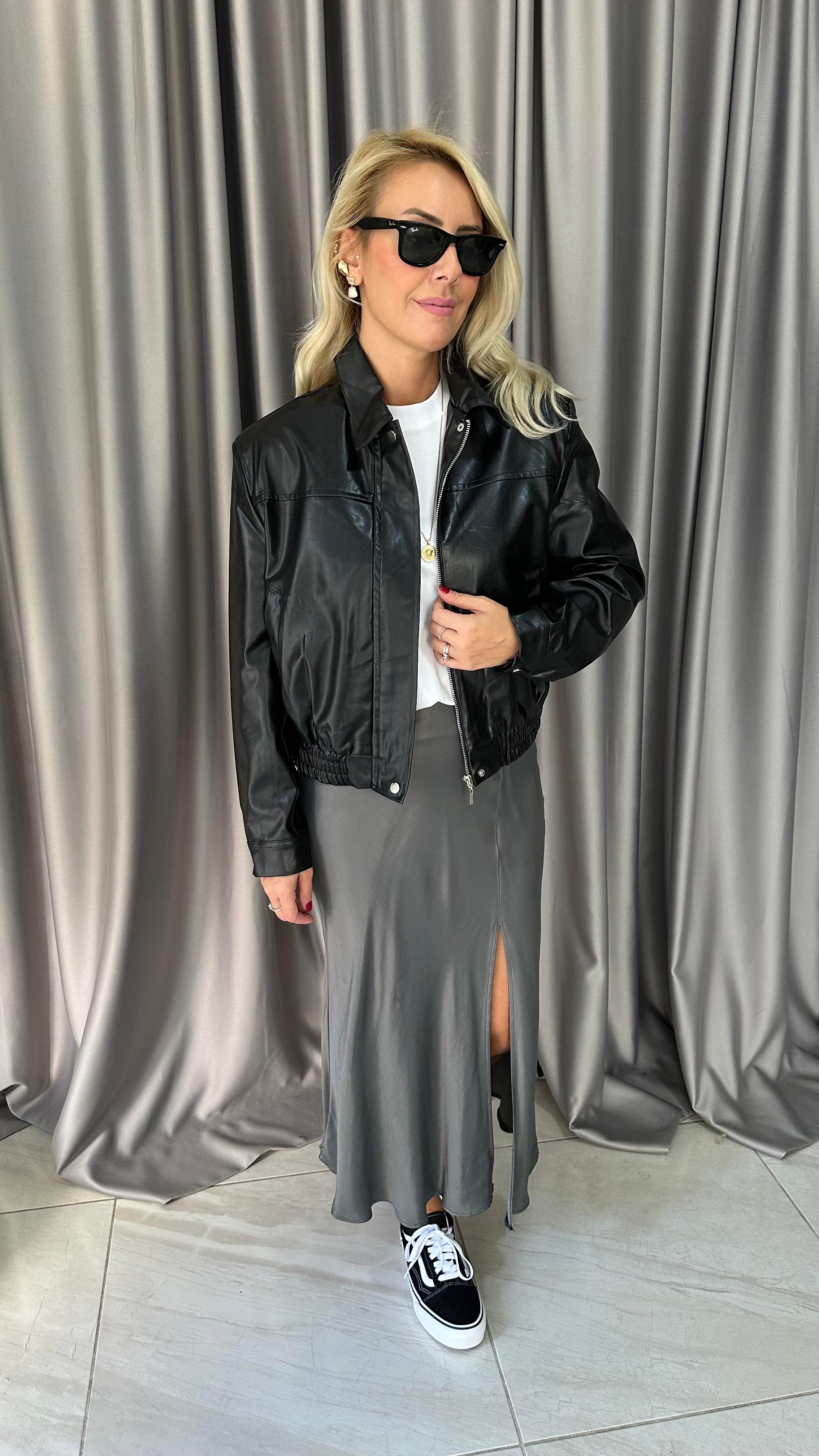 Deri Bomber Siyah Ceket