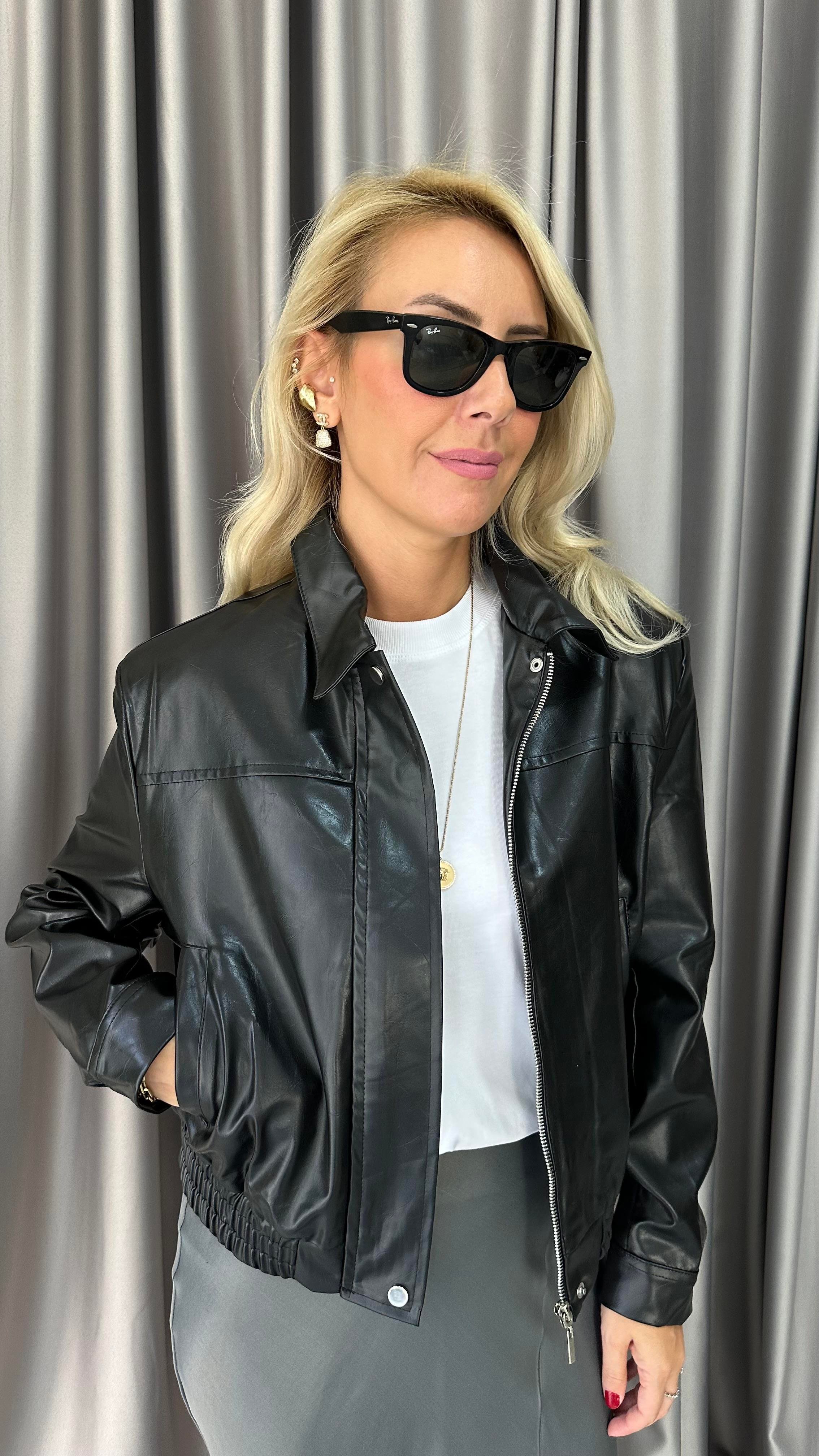 Deri Bomber Siyah Ceket