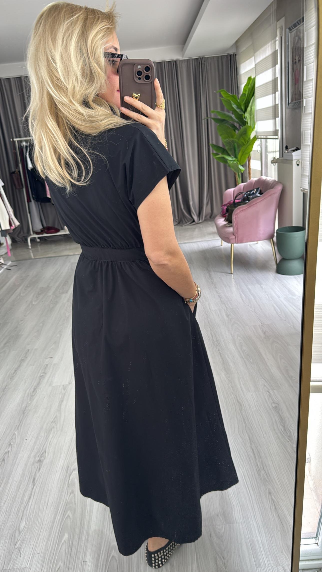Fermuarlı Poplin Siyah Elbise