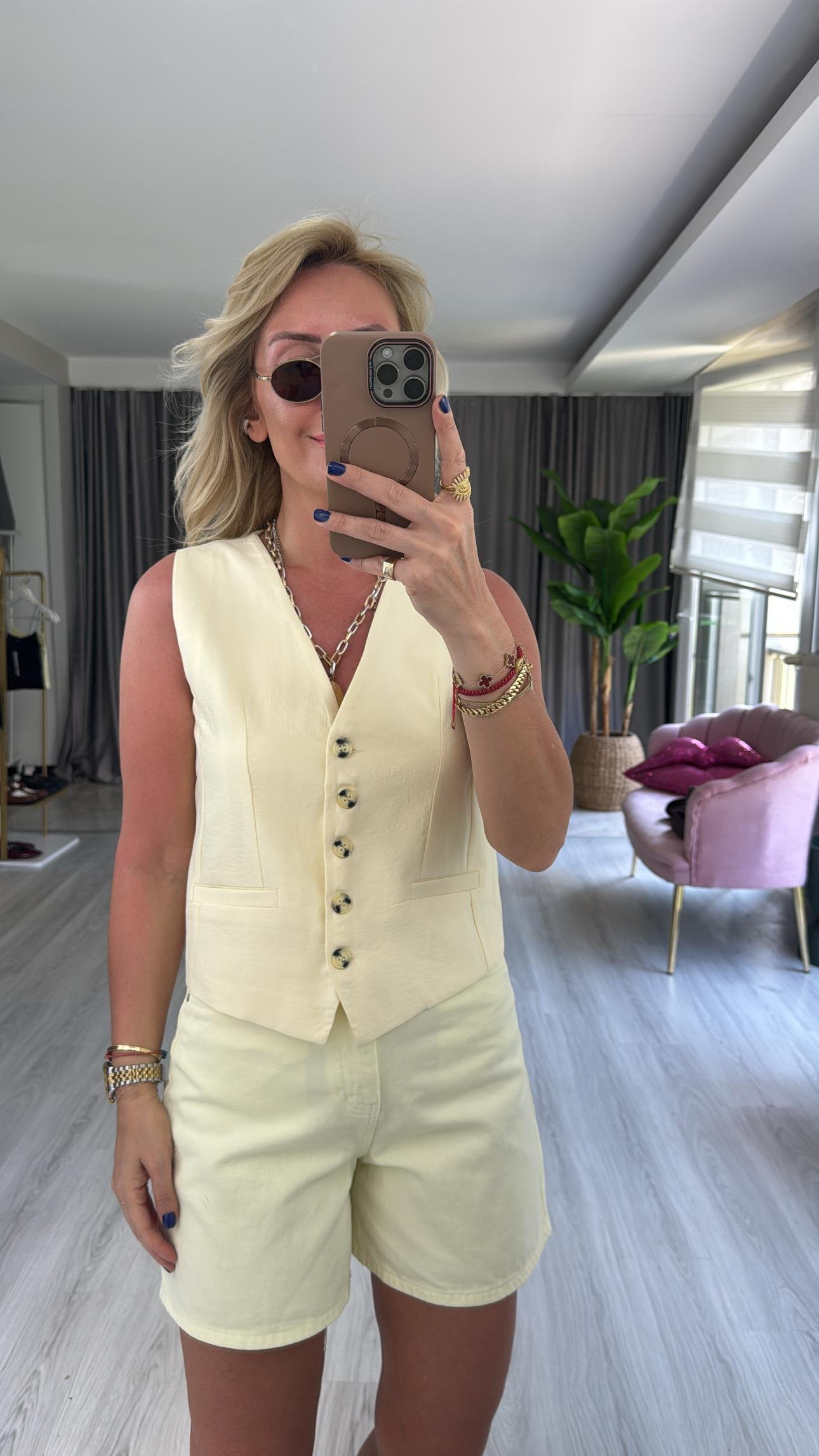 Fleto Cepli Modal Sarı Yelek