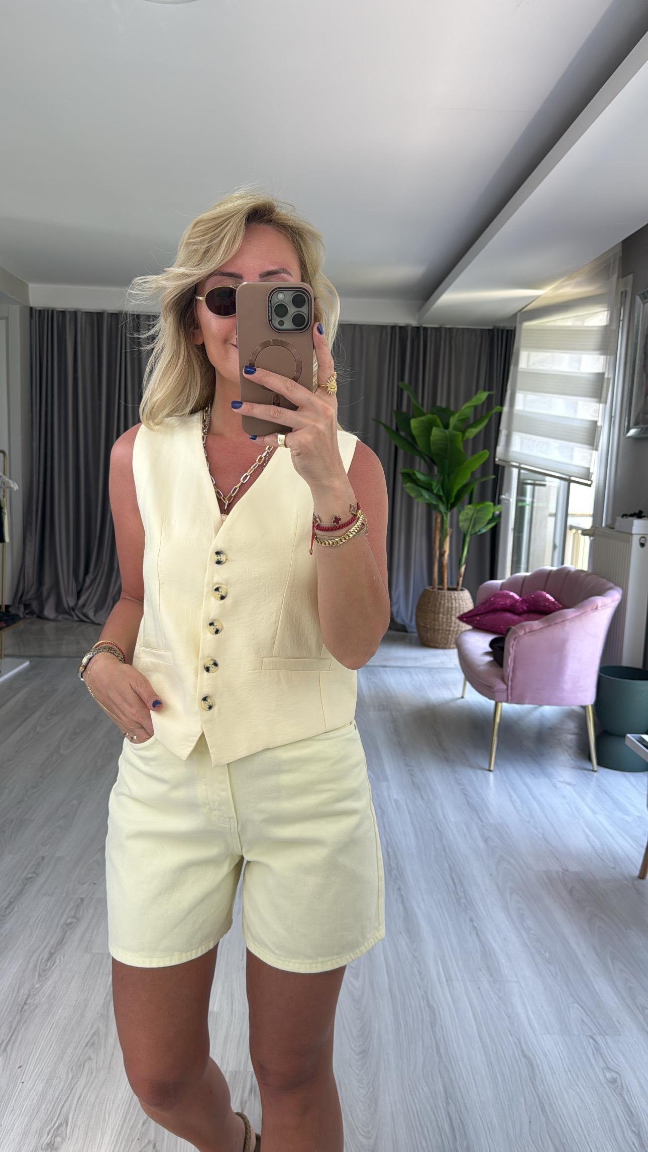 Fleto Cepli Modal Sarı Yelek