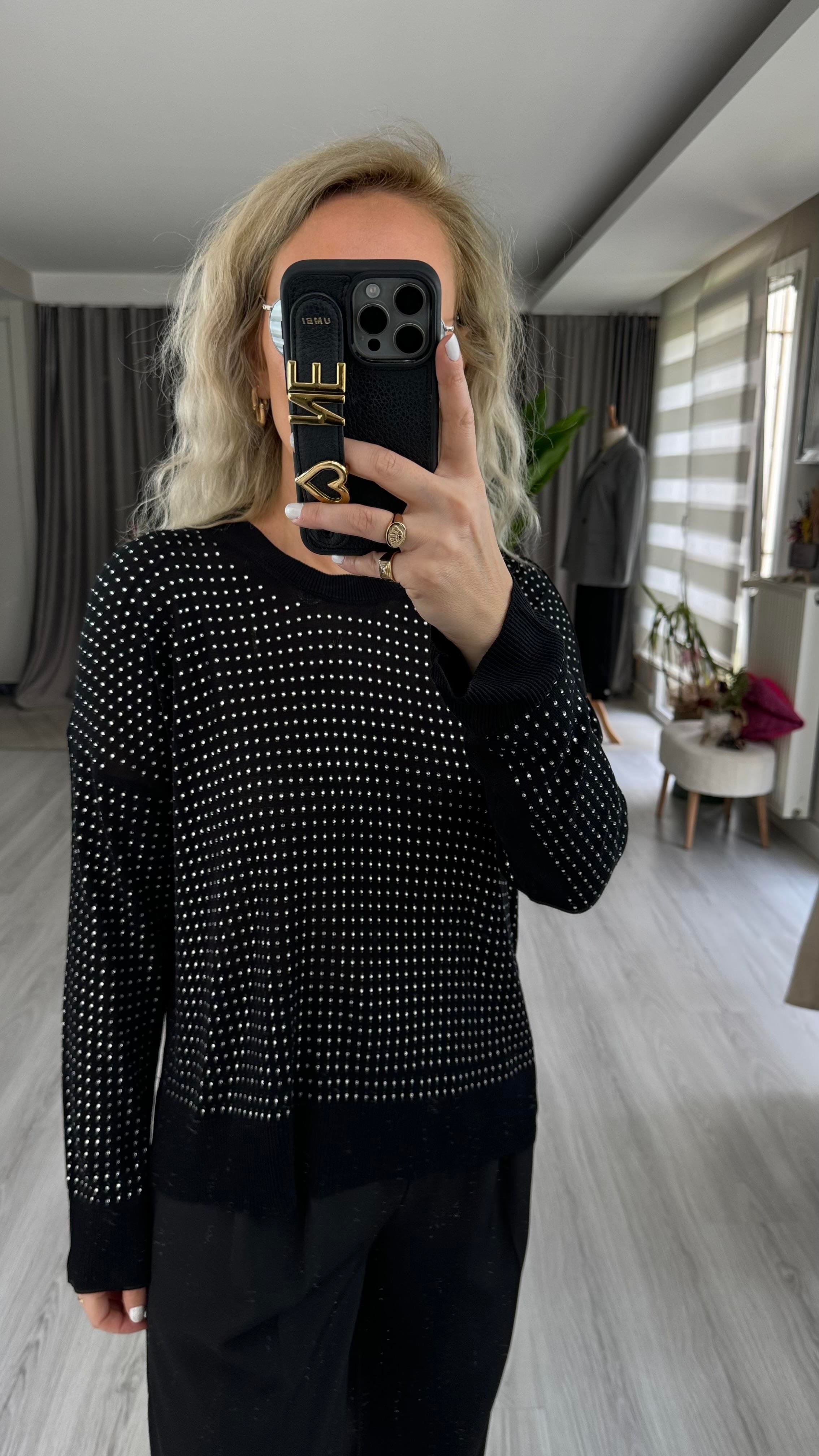 FULL TAŞLI SİYAH MERSERİZE