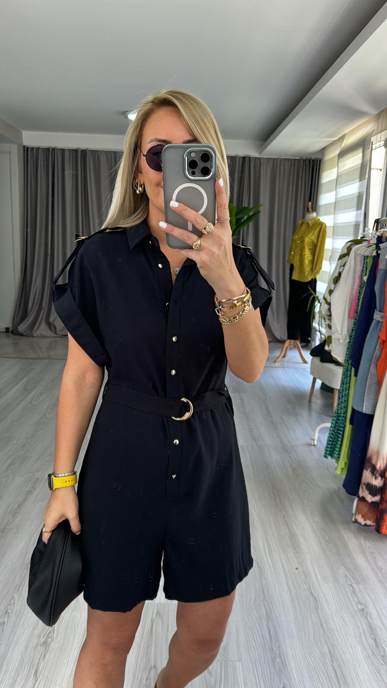 GOLD DÜĞMELİ TENCEL SİYAH TULUM