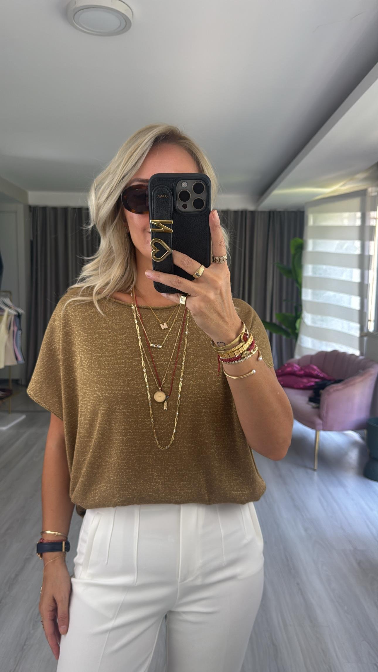 Gold Simli Merserize Bluz