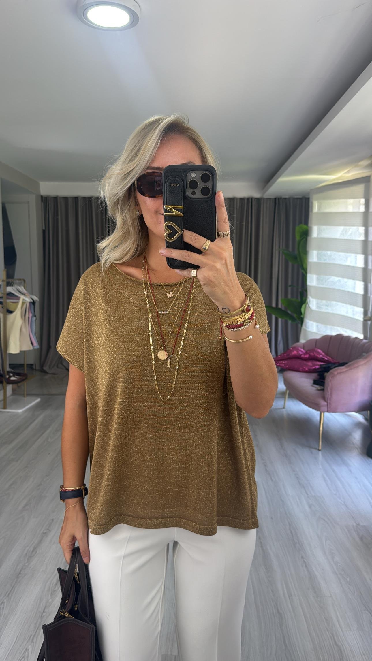 Gold Simli Merserize Bluz