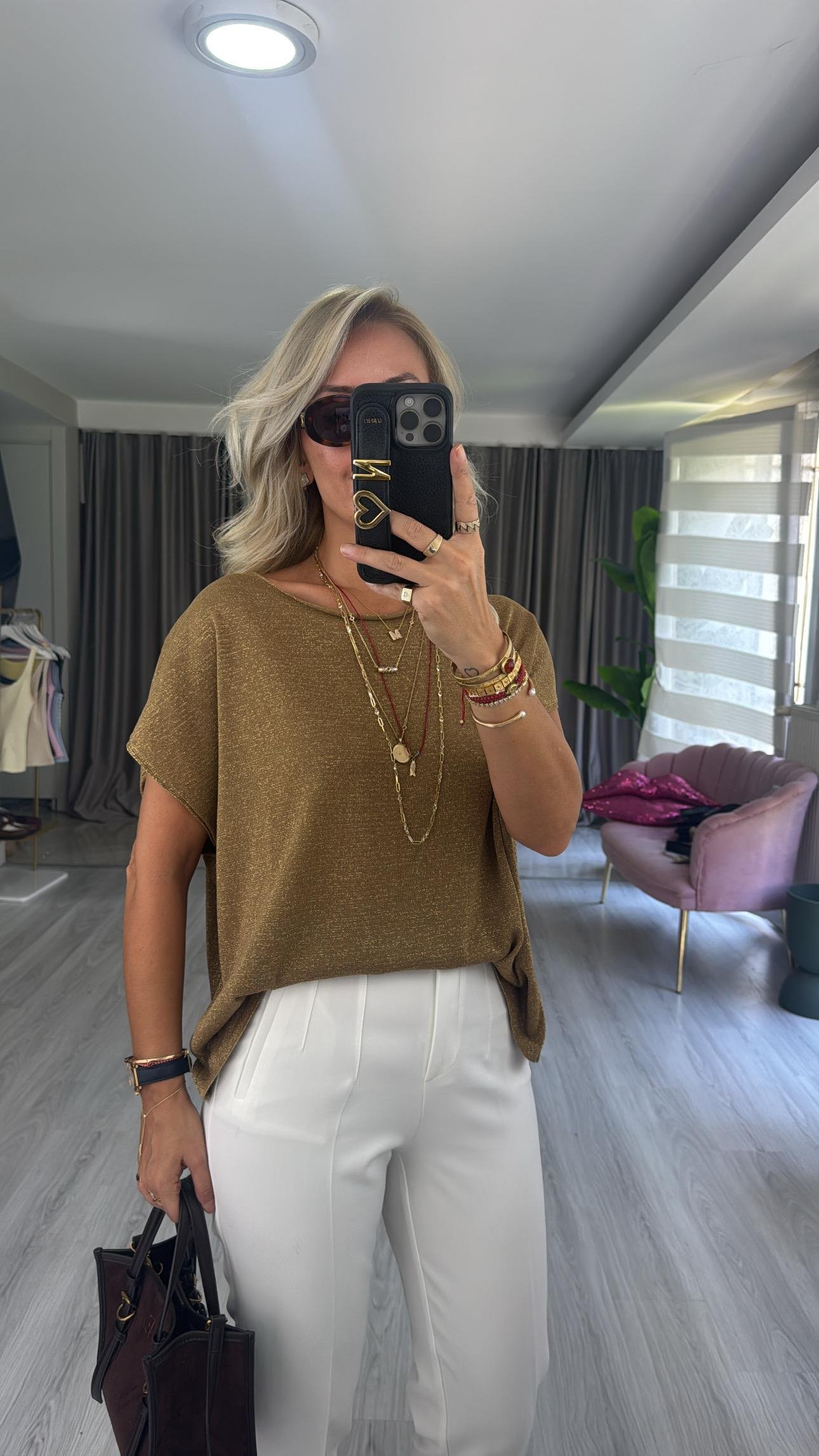 Gold Simli Merserize Bluz