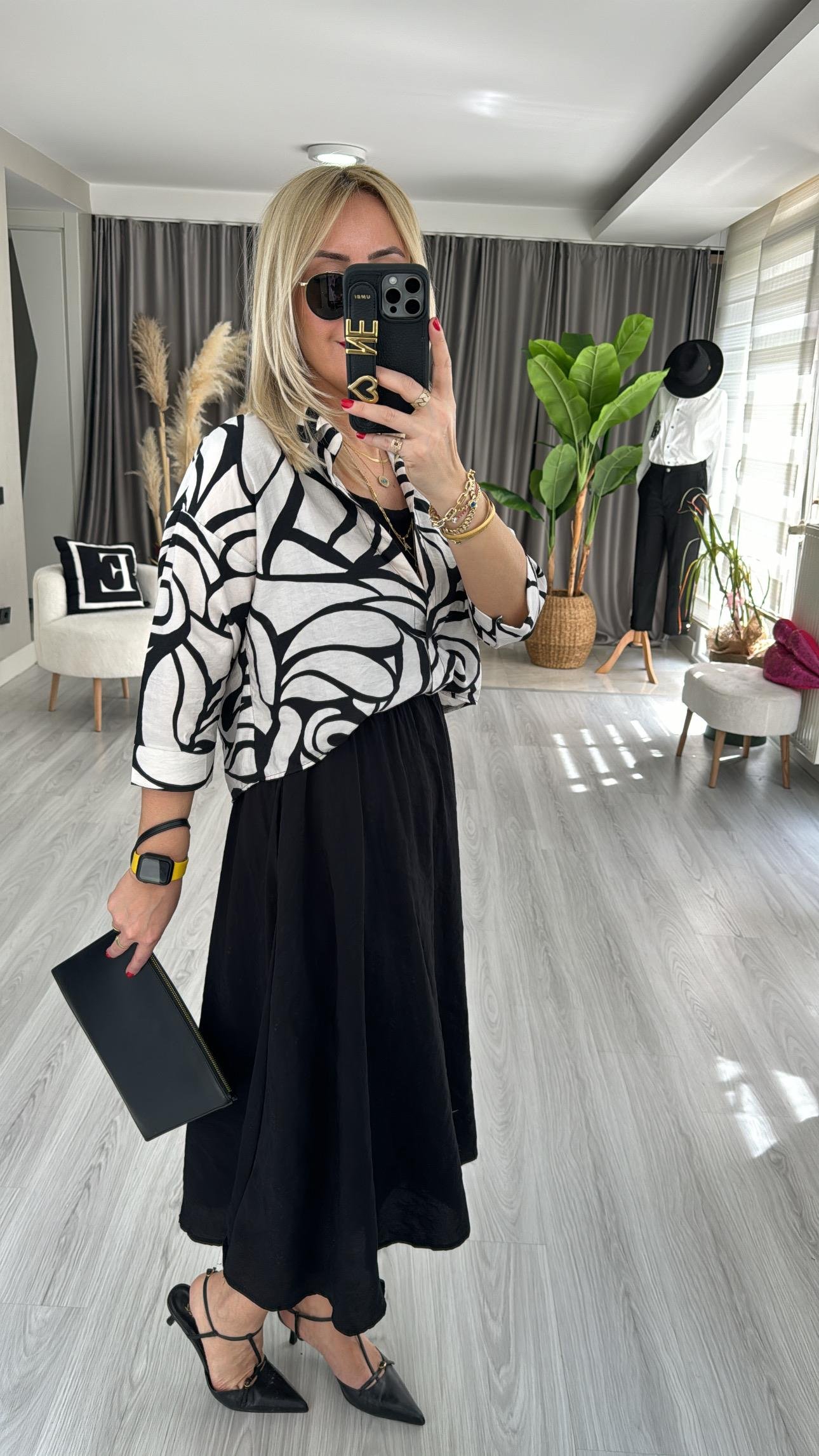 GÖMLEK DETAYLI SİYAH TENCEL ELBİSE