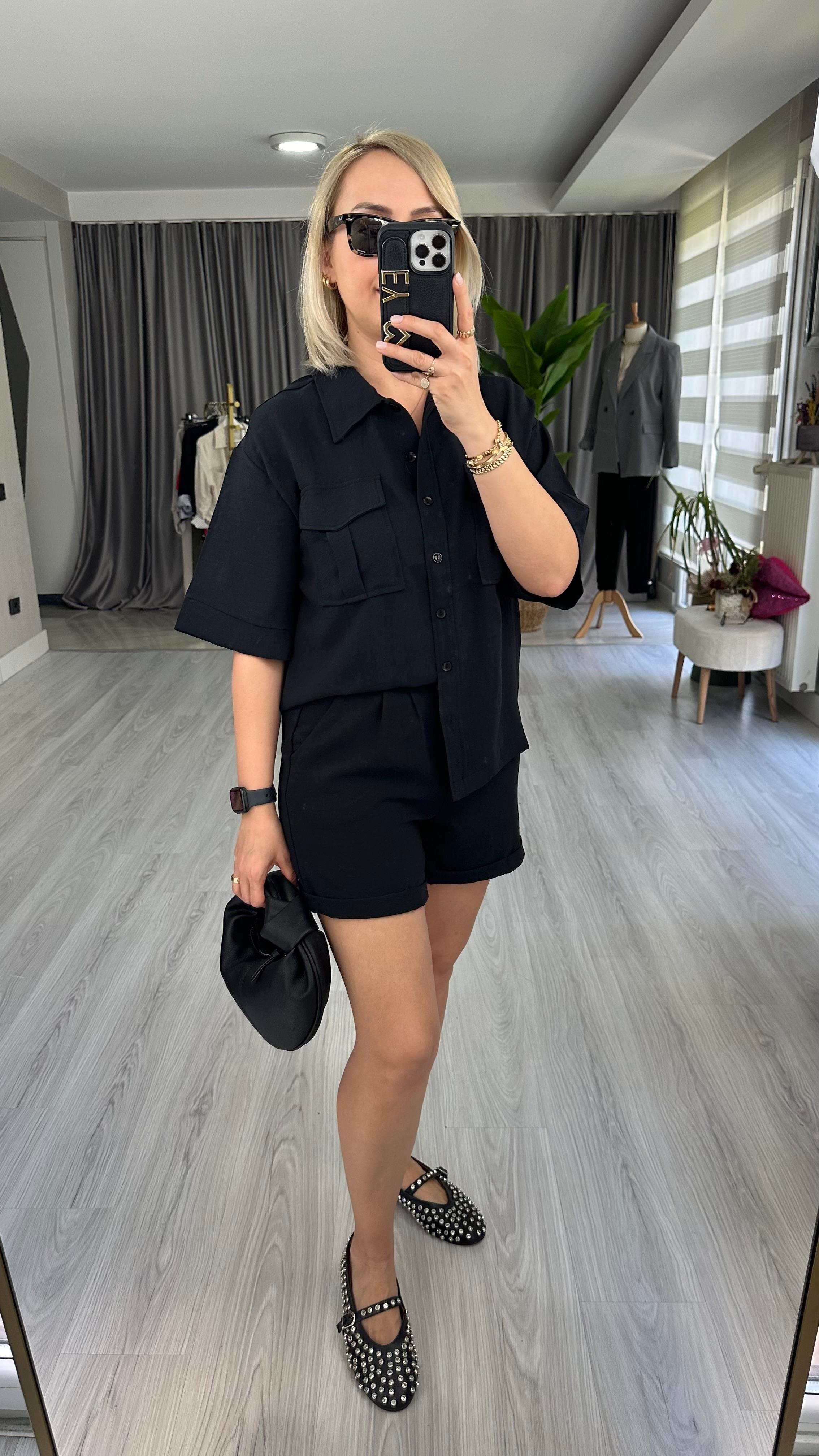 GÖMLEKLİ ŞORT SİYAH TAKIM