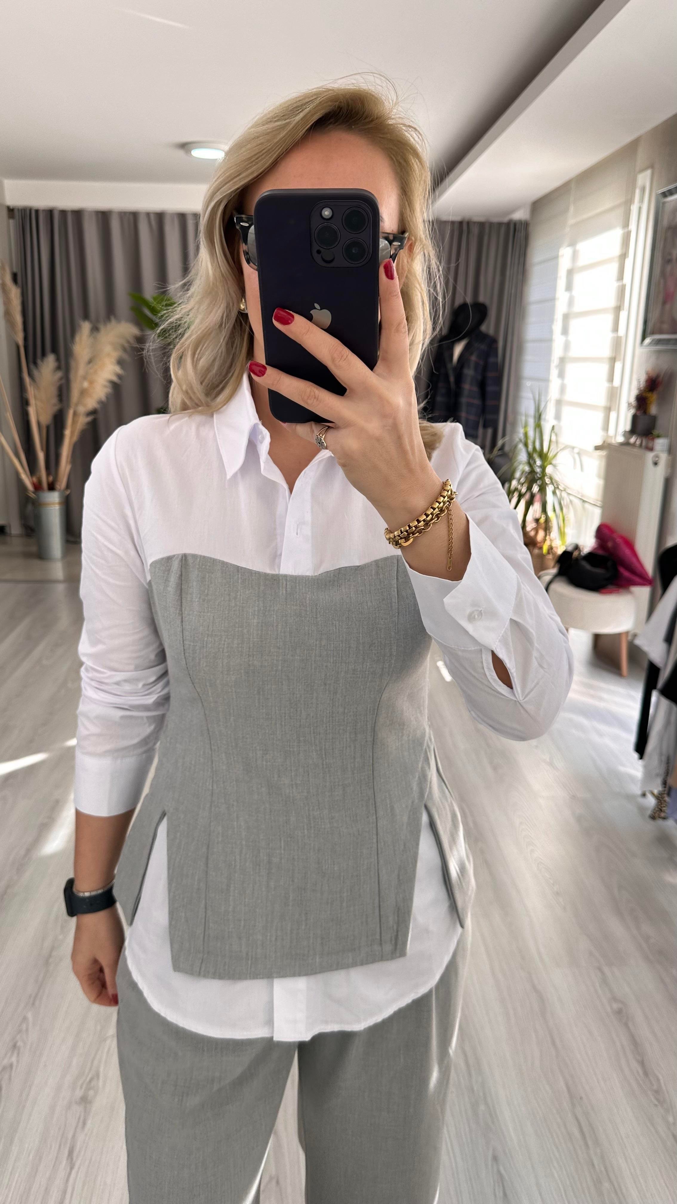 GRİ BÜSTİYERLİ GÖMLEK