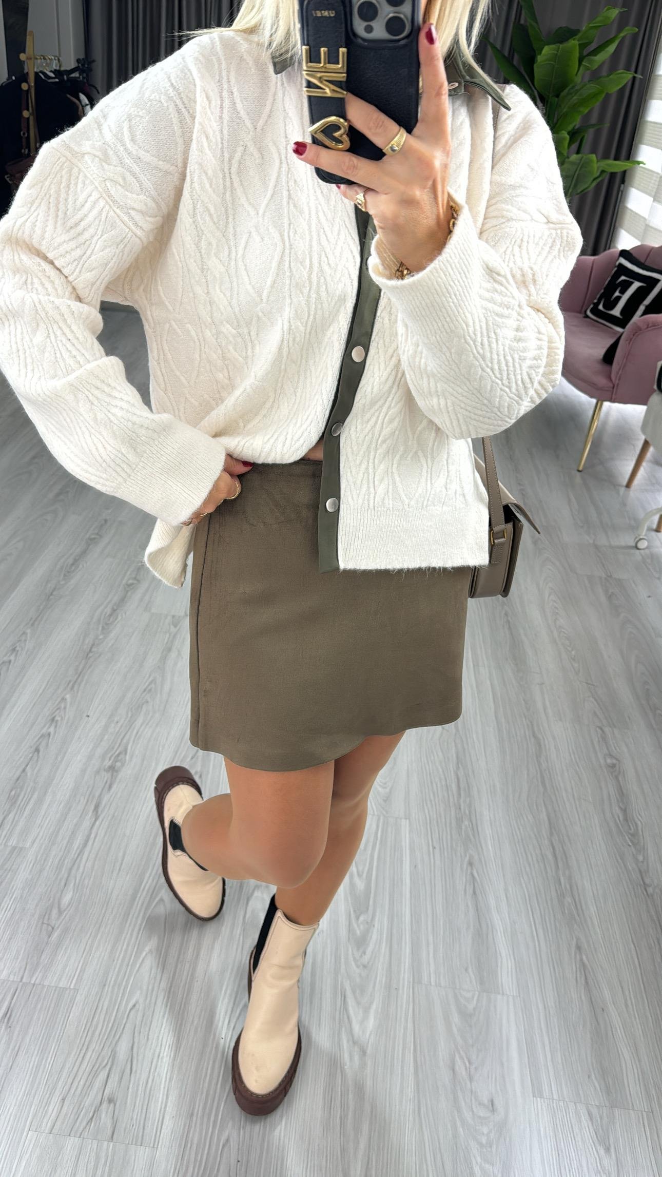 Haki Süet Çan Etek