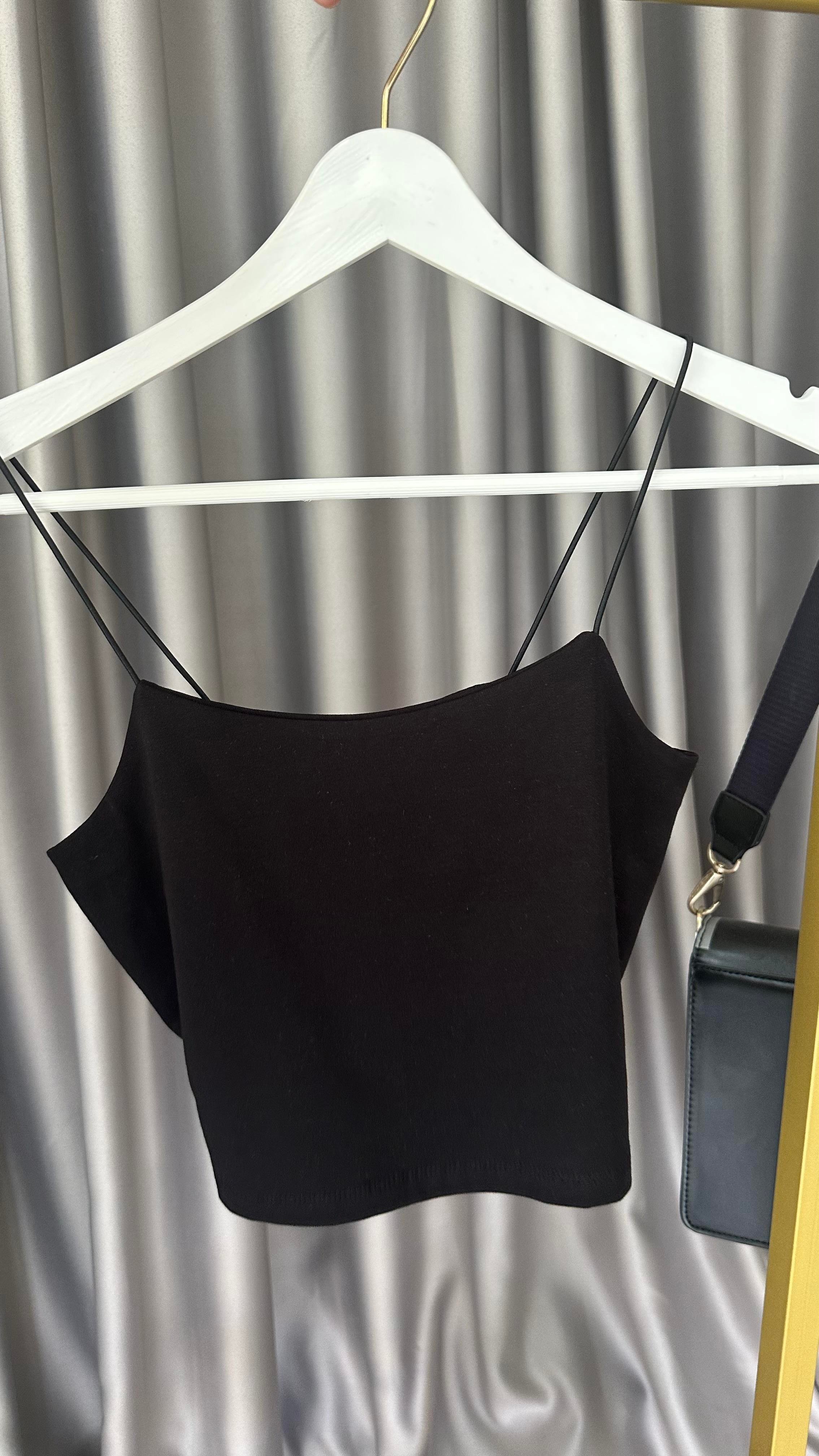 İp Askılı Siyah Basic Crop