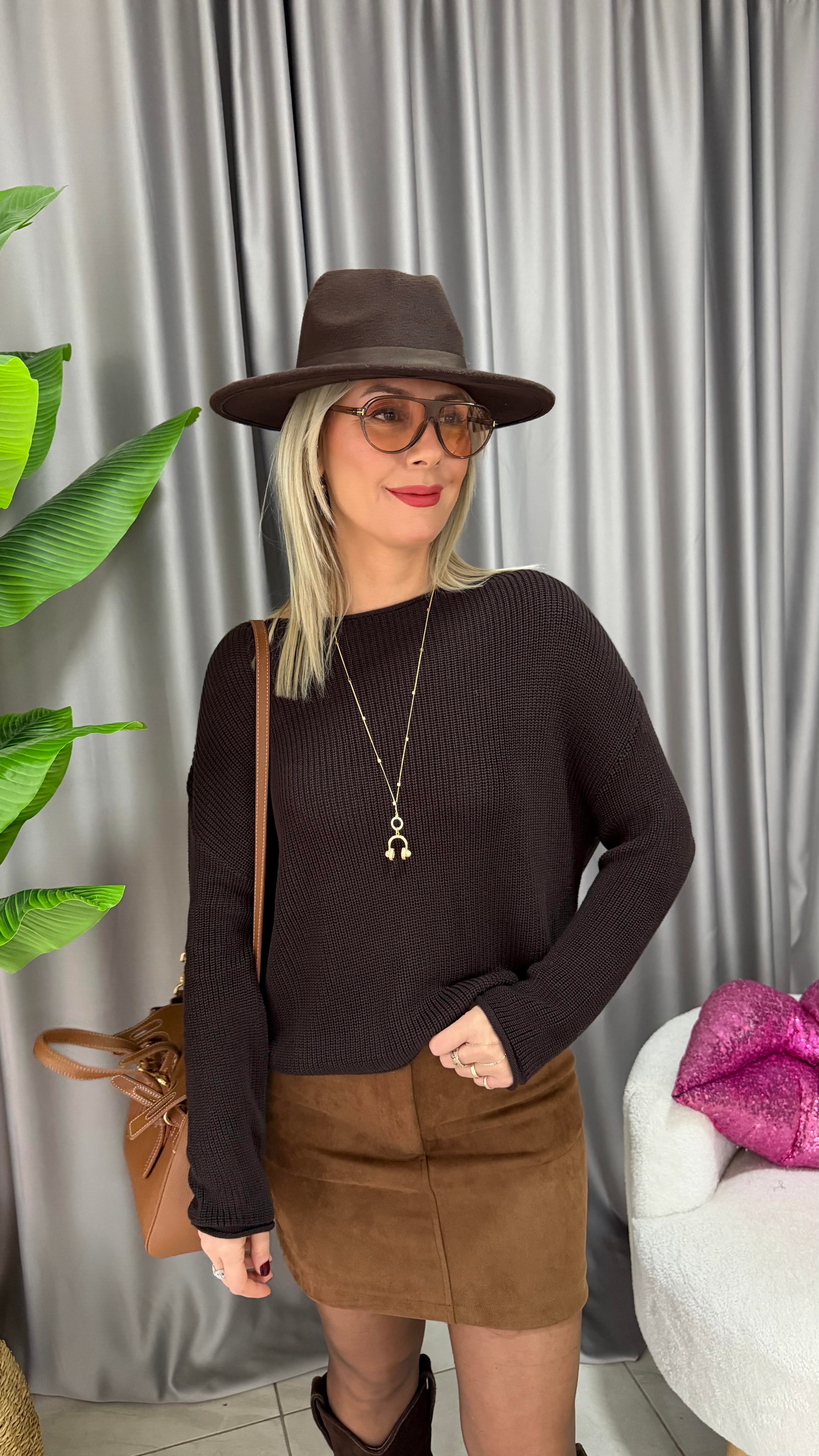 Kayık Yaka Acı Kahve Merserize Triko