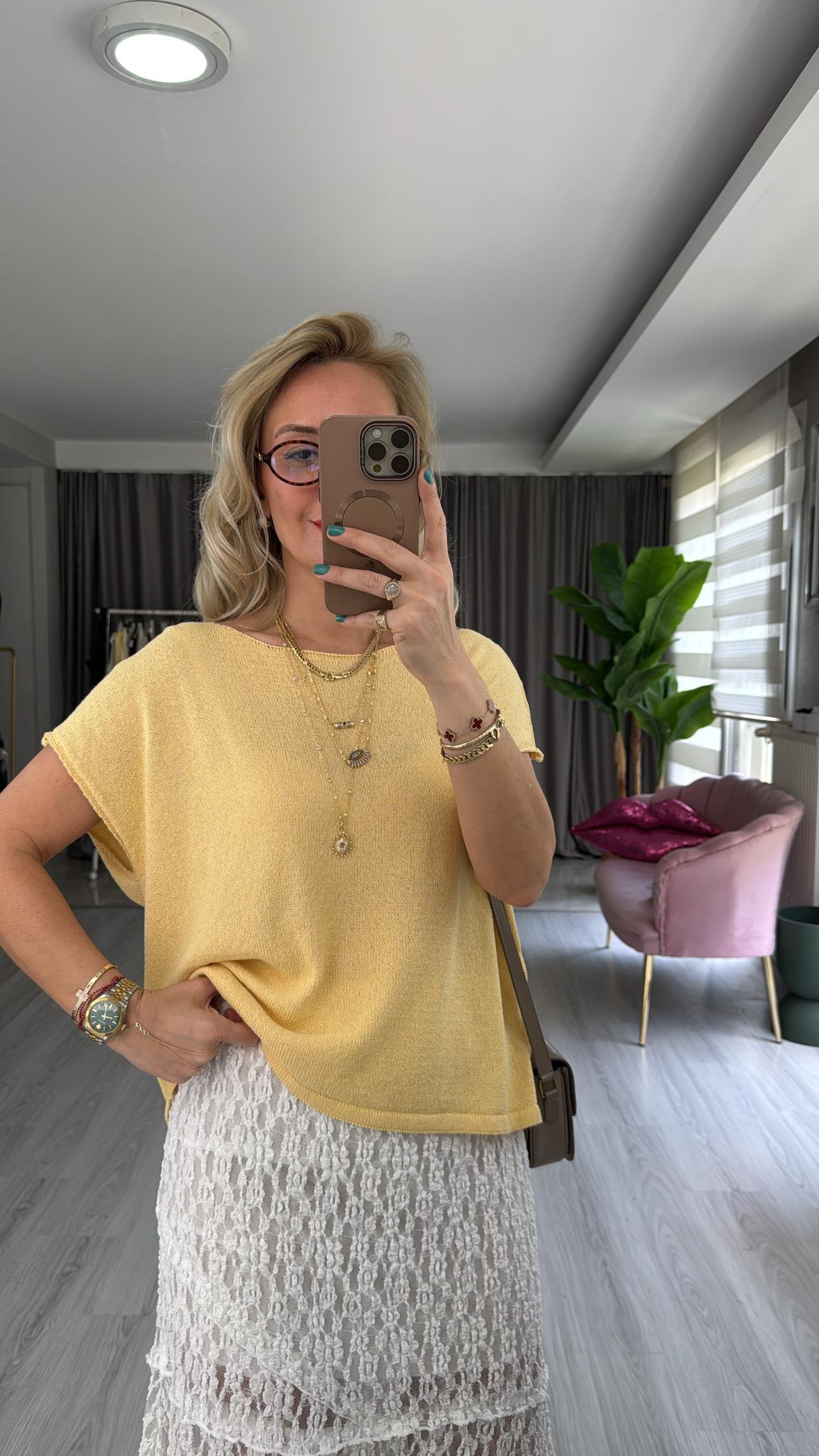 Kayık Yaka Sarı Merserize Triko