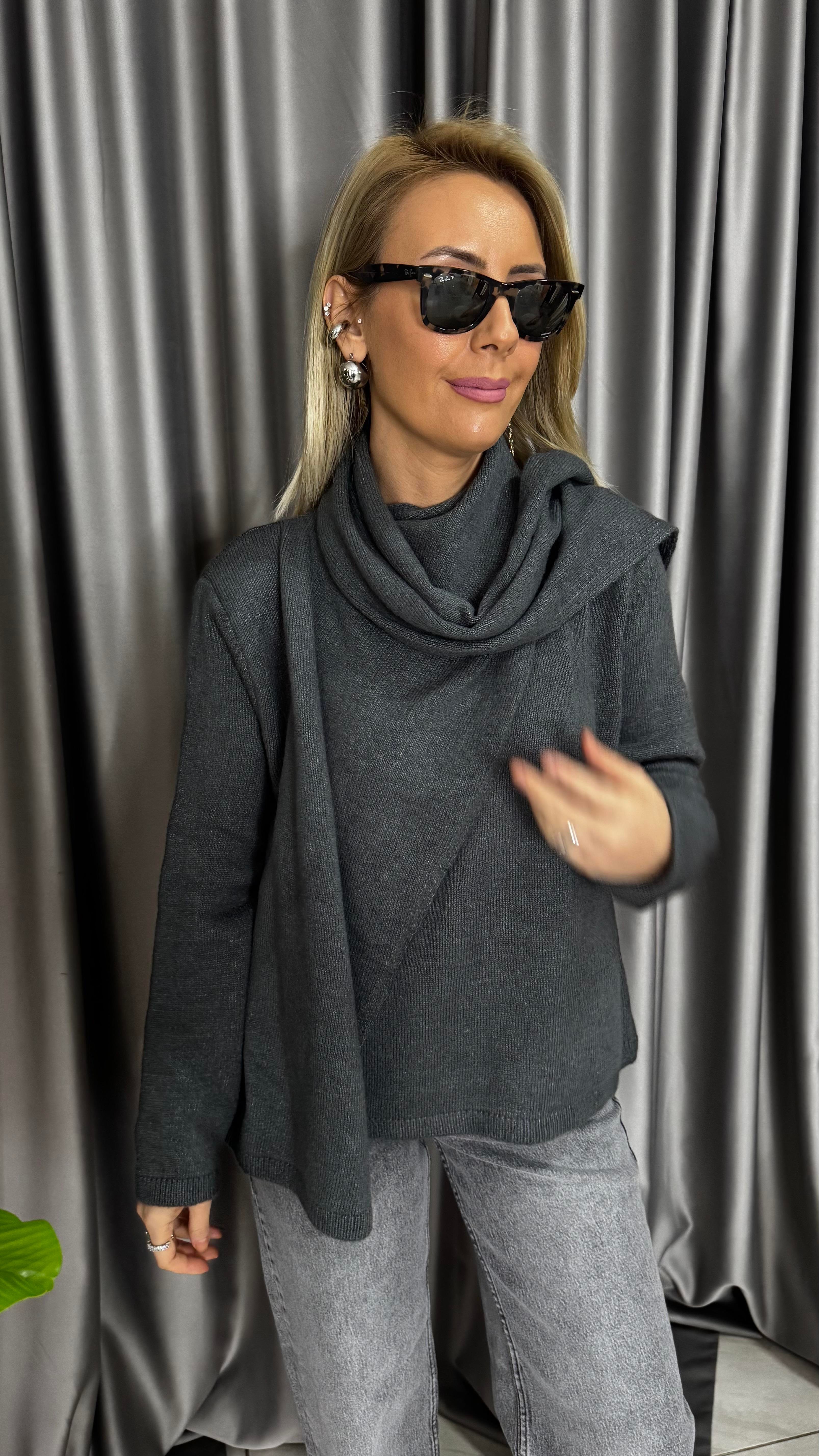 Kendinden Şallı Antrasit Triko