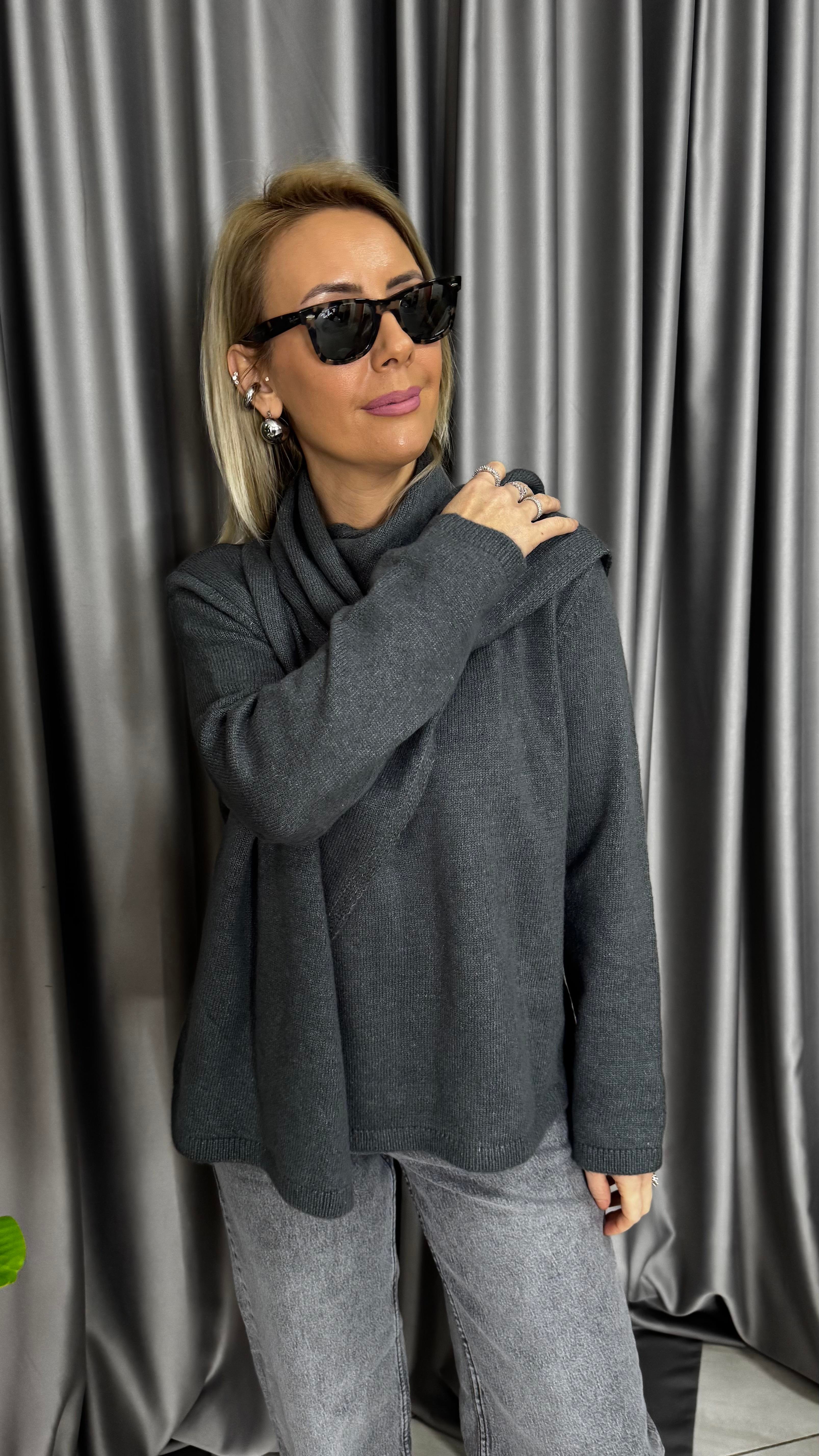 Kendinden Şallı Antrasit Triko