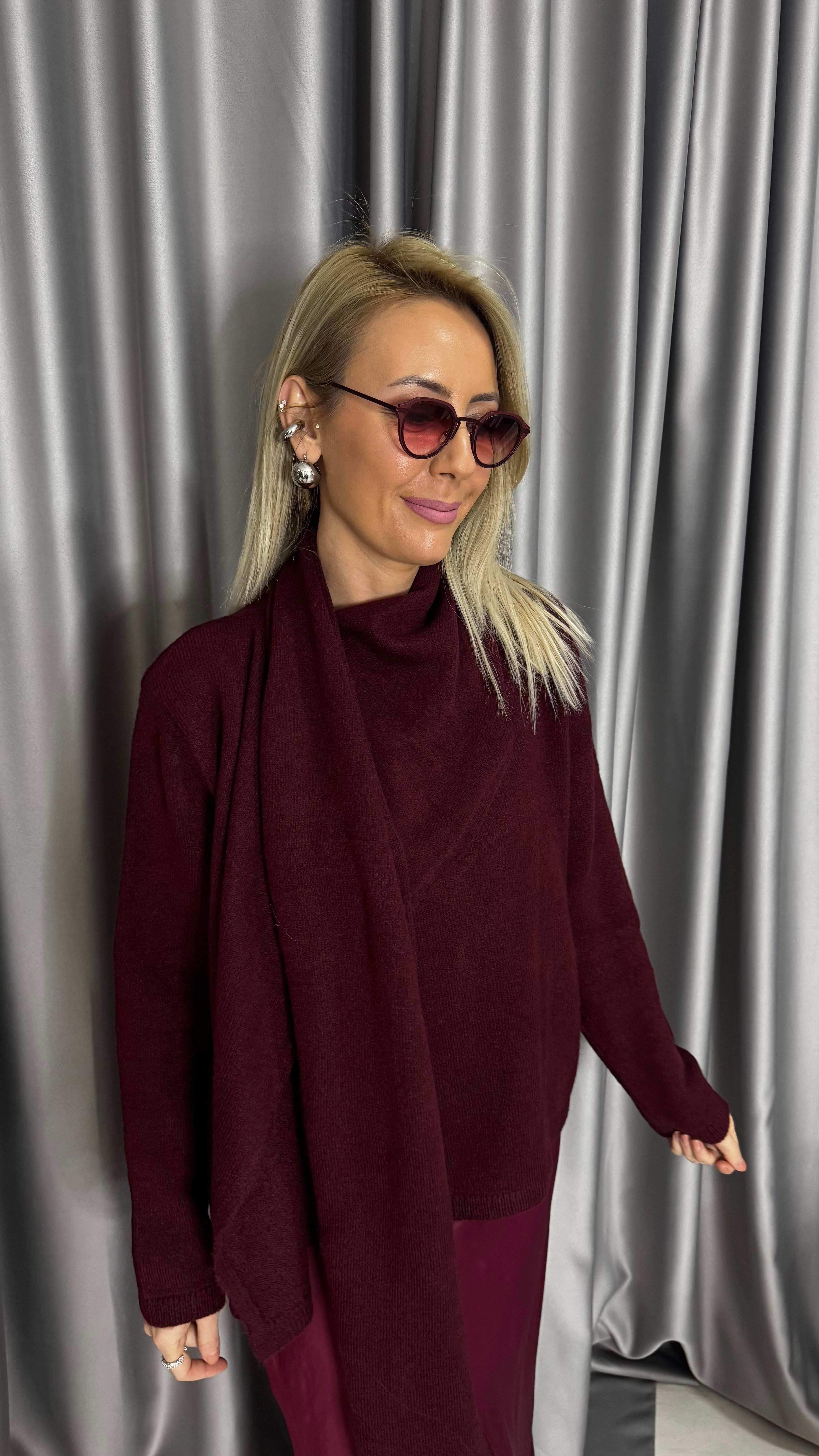 Kendinden Şallı Bordo Triko