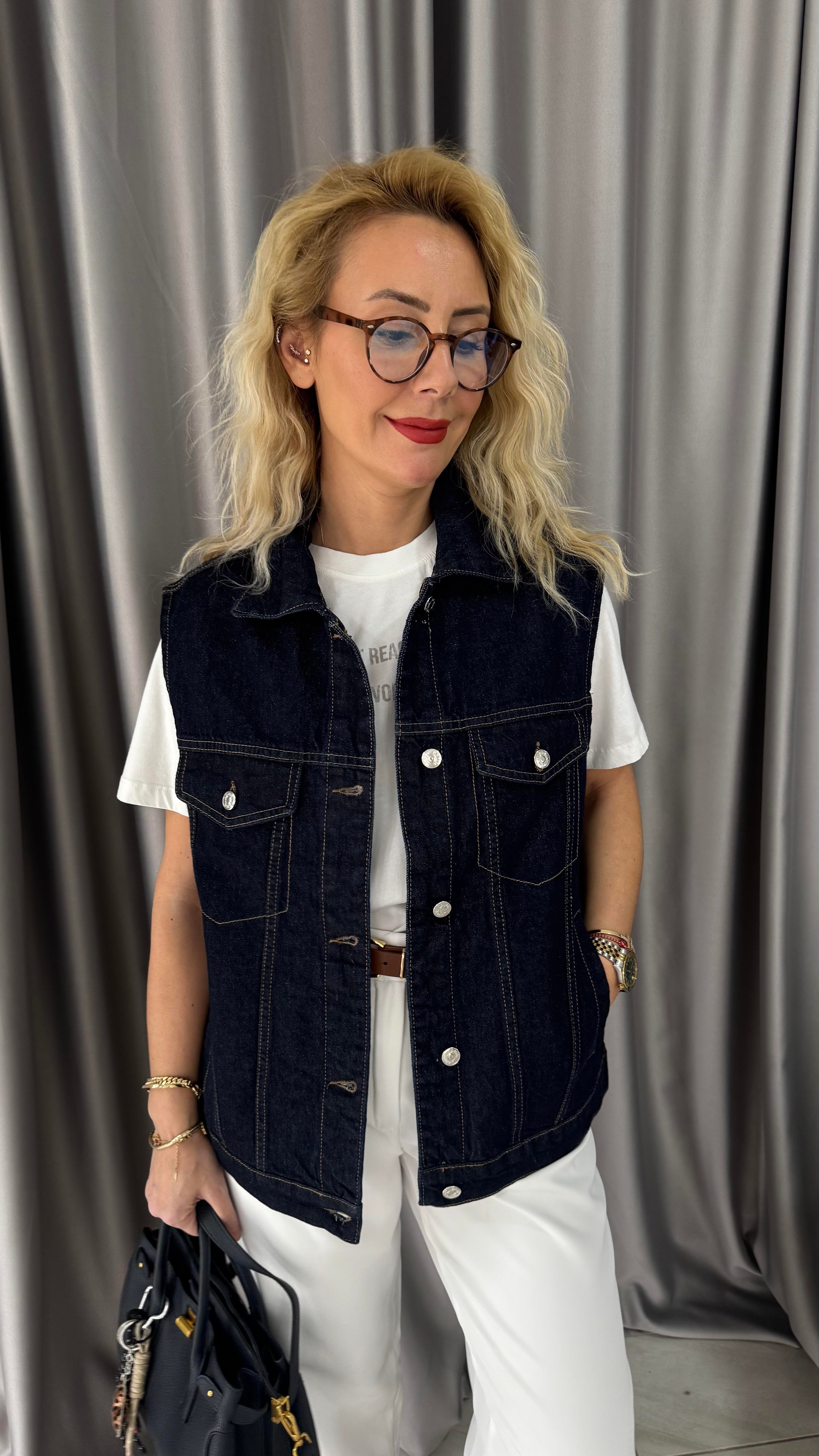 Lacivert Denim Yelek