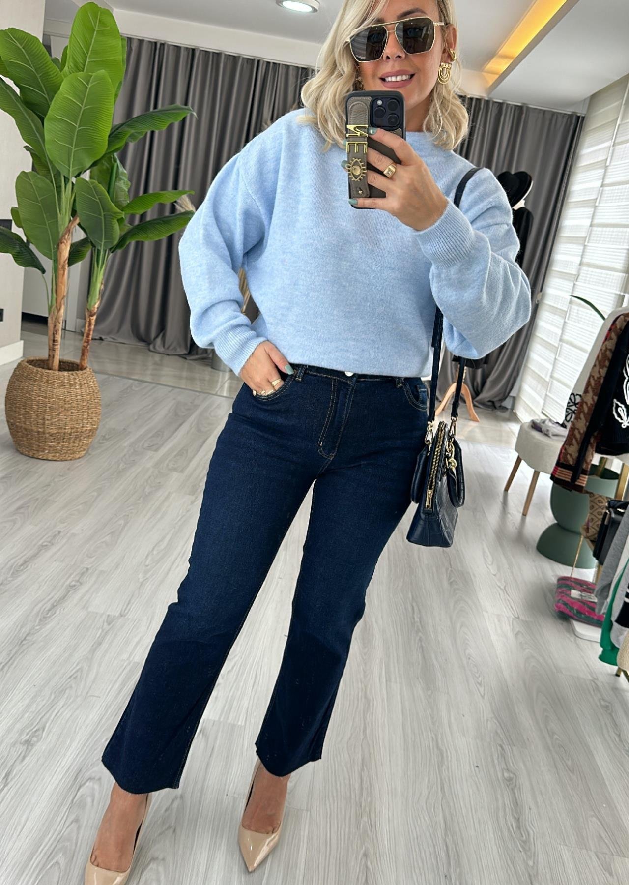 Mavi Dik Yaka Basic Kazak